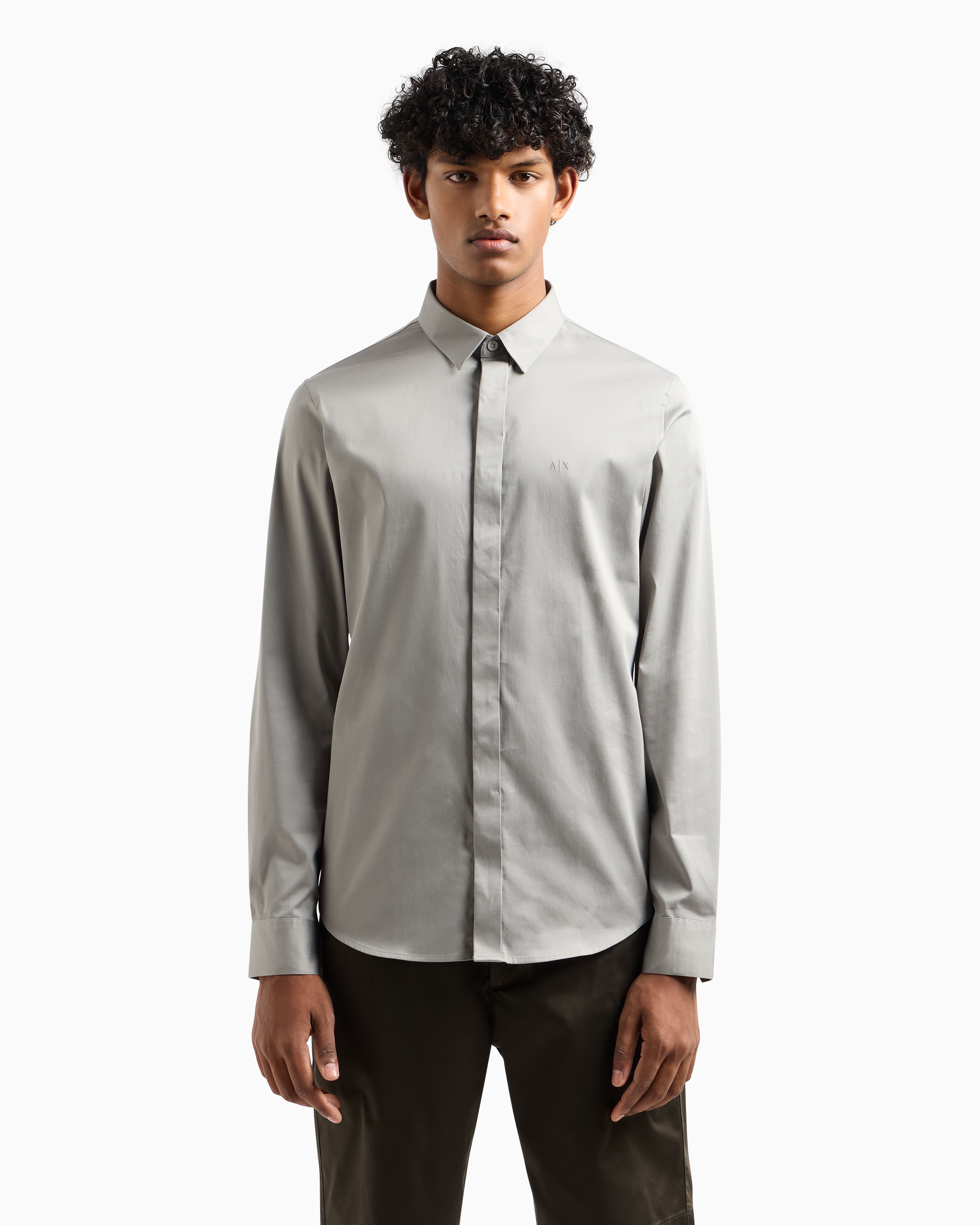 Armani Exchange Regular Fit Cotton Shirt In Grey