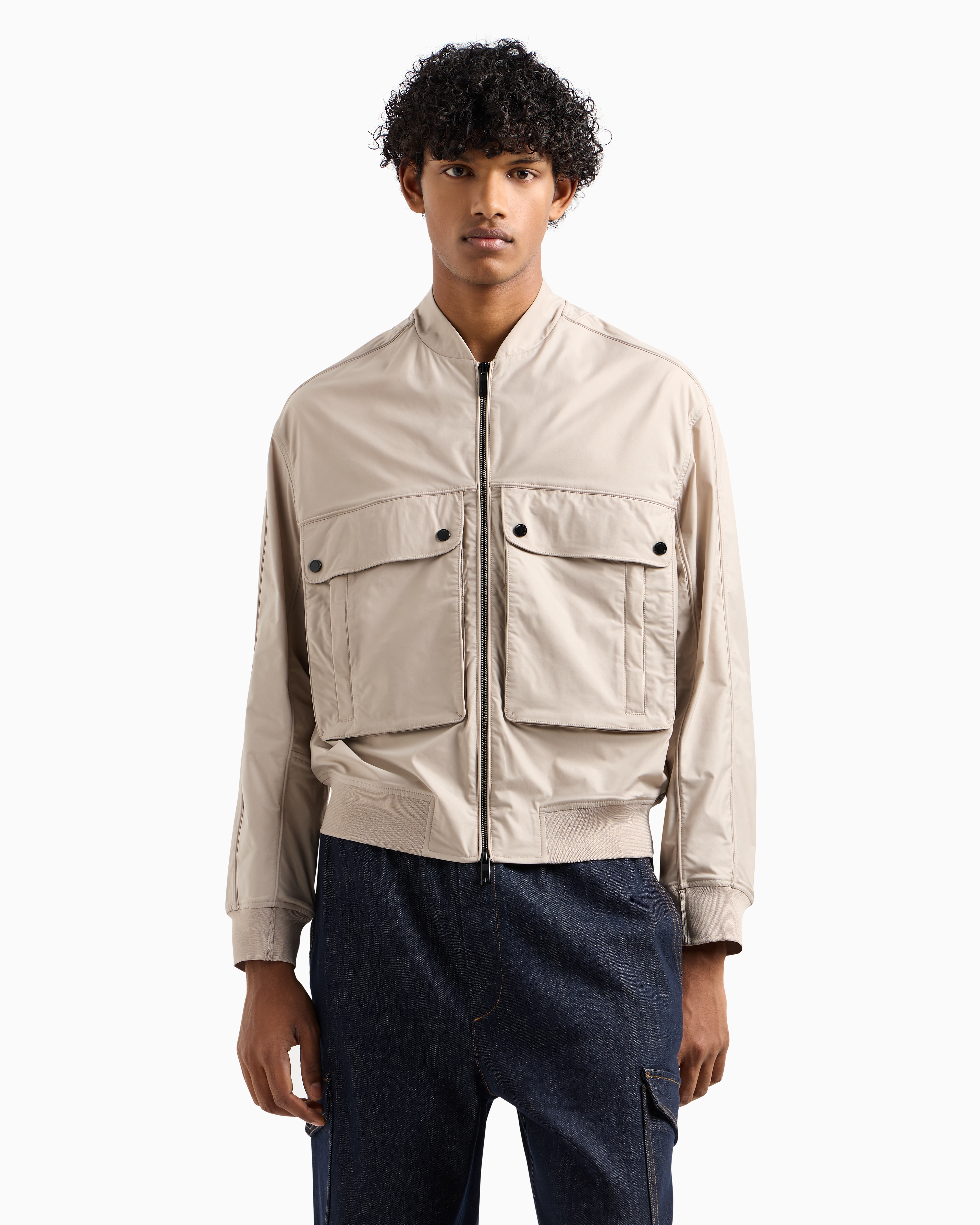 Armani Exchange Bomber With Maxi Pockets In Beige