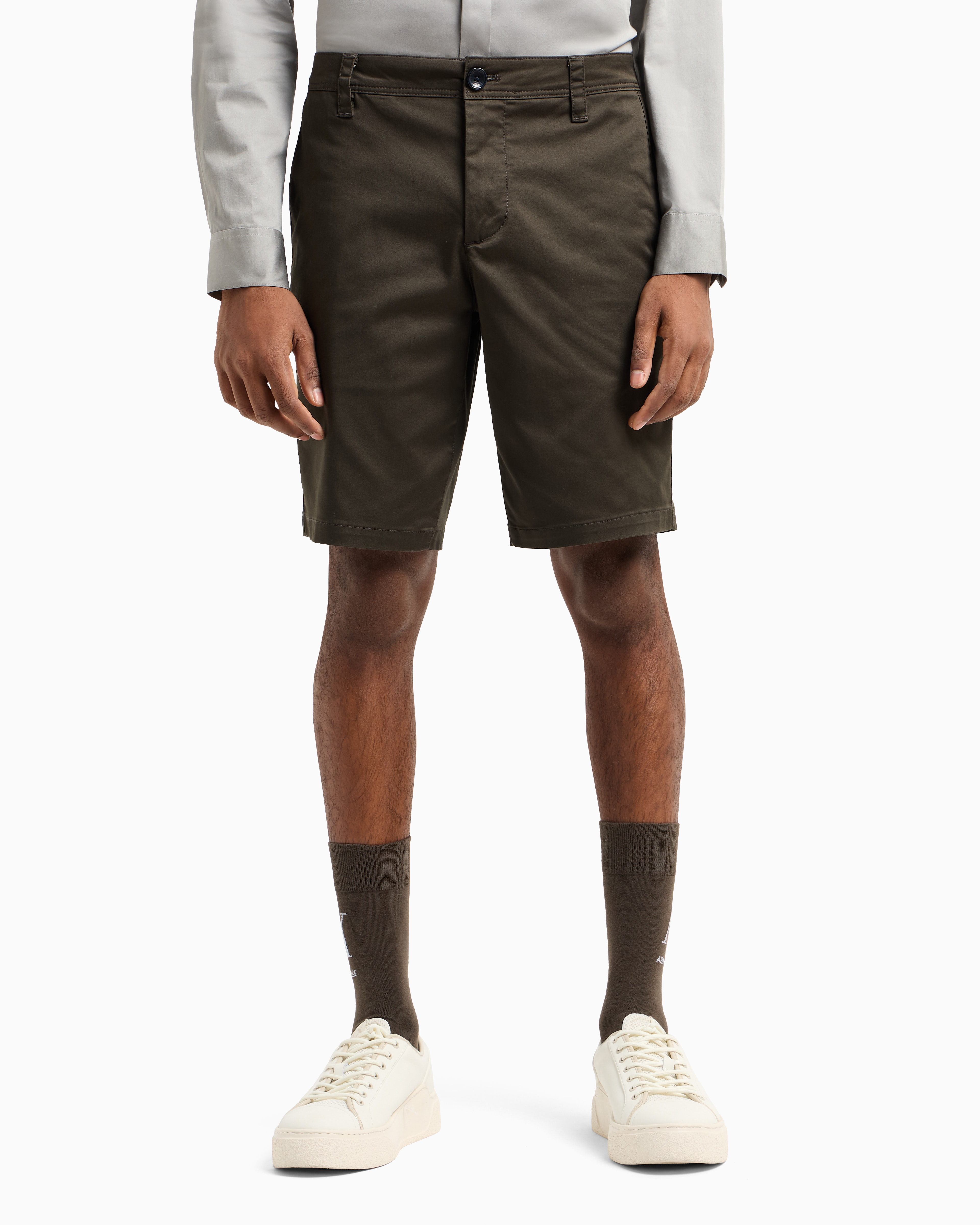 Armani Exchange Bermuda Shorts In Satin Stretch Fabric In Green