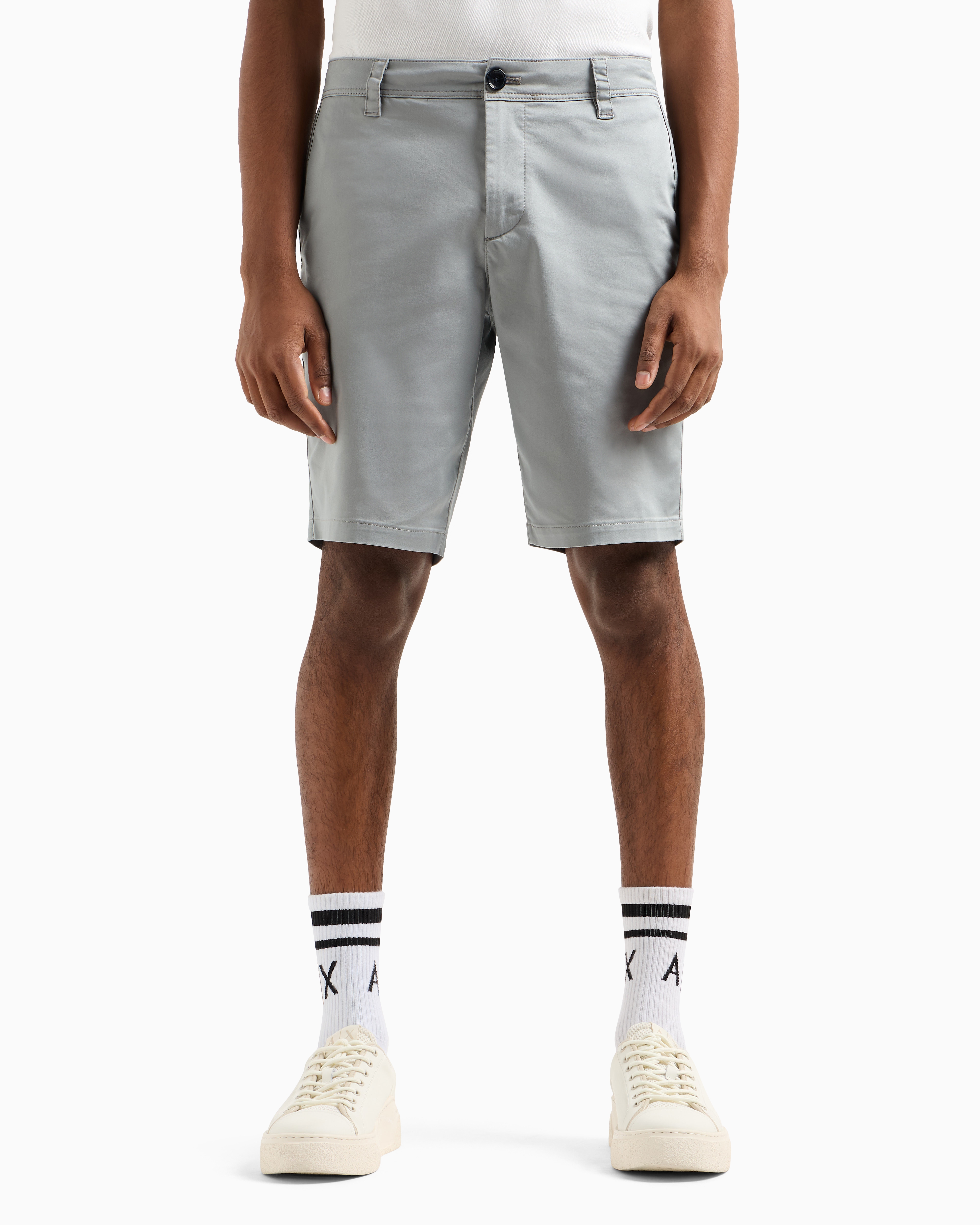Armani Exchange Bermuda Shorts In Satin Stretch Fabric In Grey