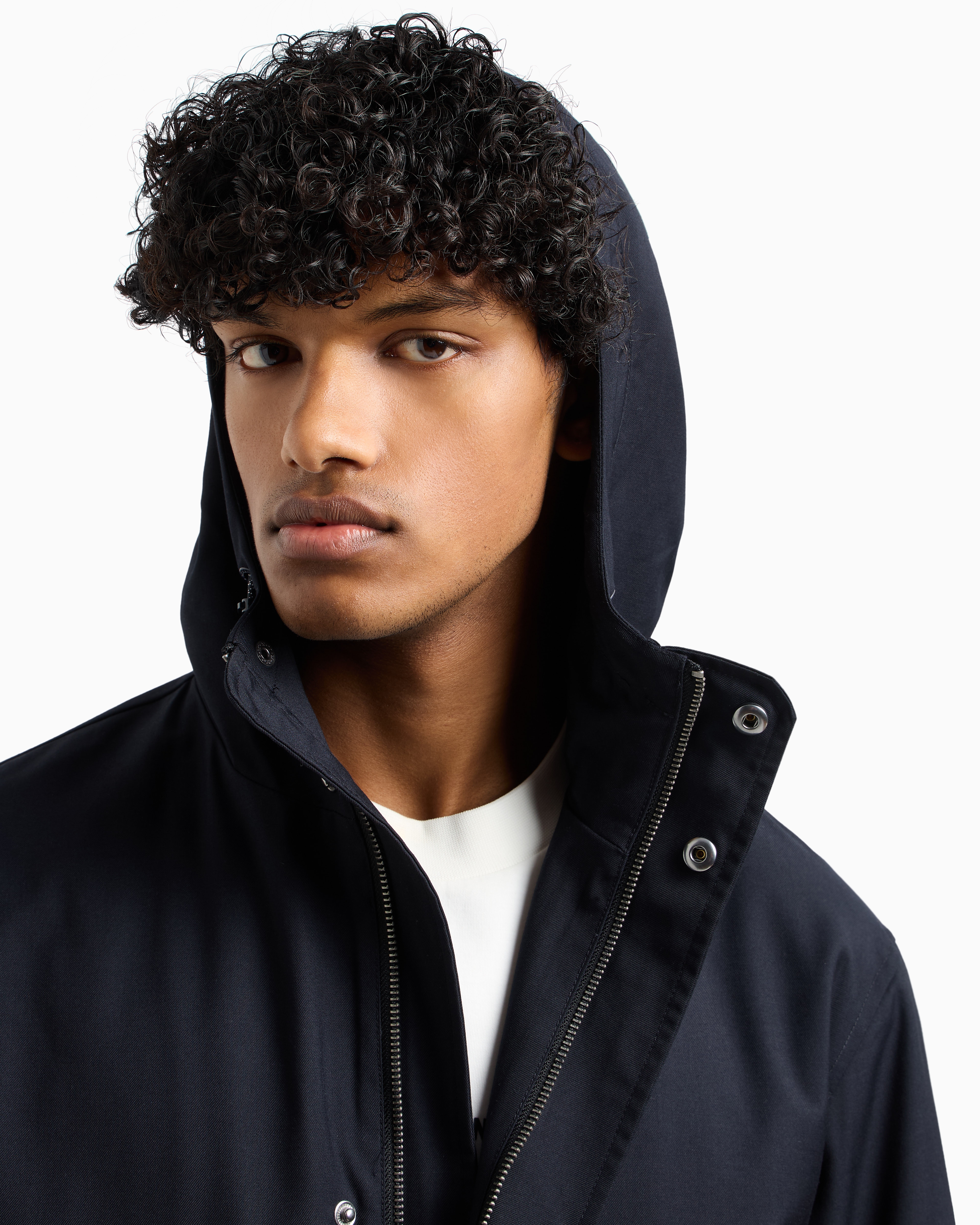 Armani Exchange - Field jacket flowing fabric with pockets and hood, Man, Navy Blue, Size: