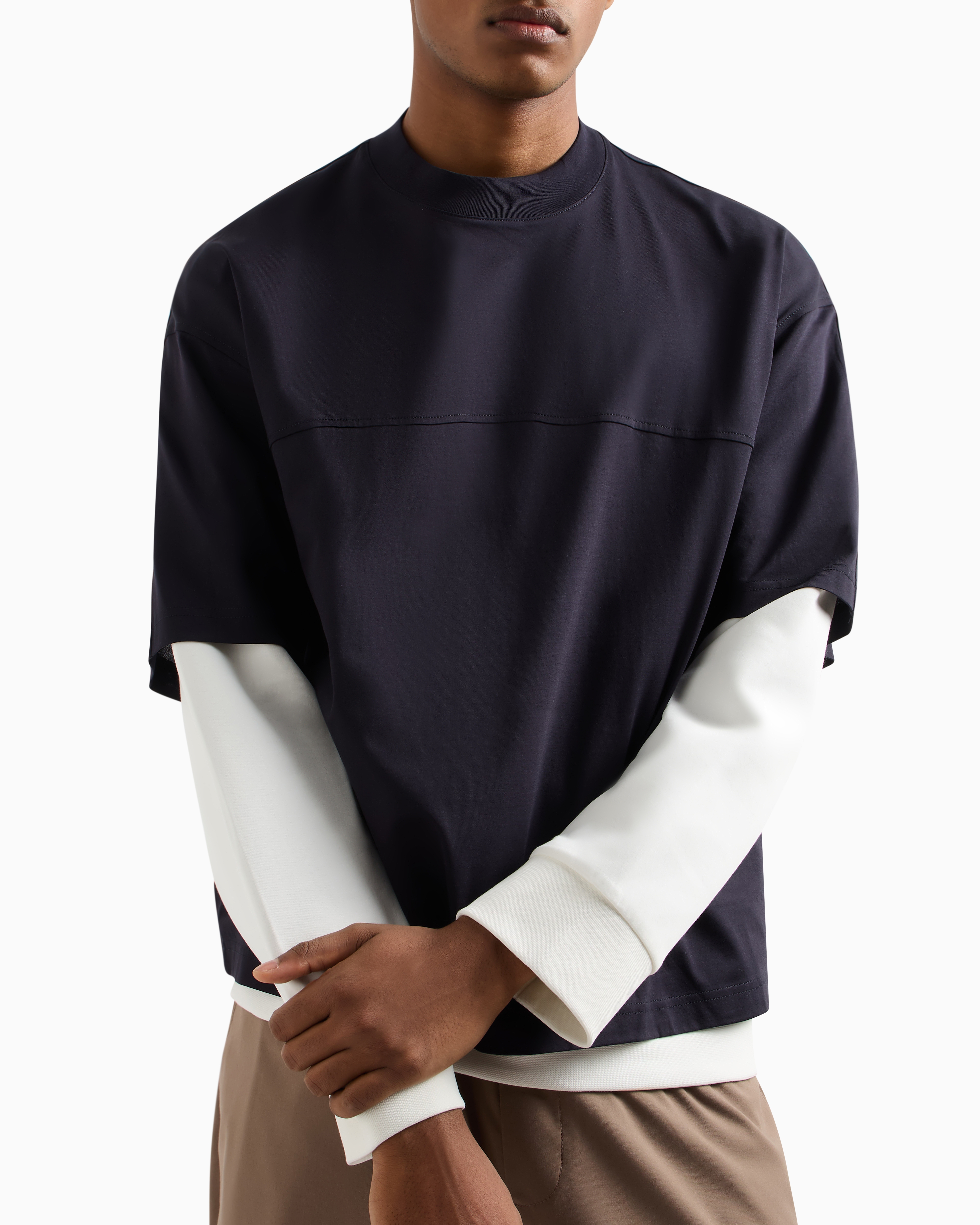Armani Exchange - Mercerized cotton short-sleeved sweatshirt, Man, Navy Blue, Size: