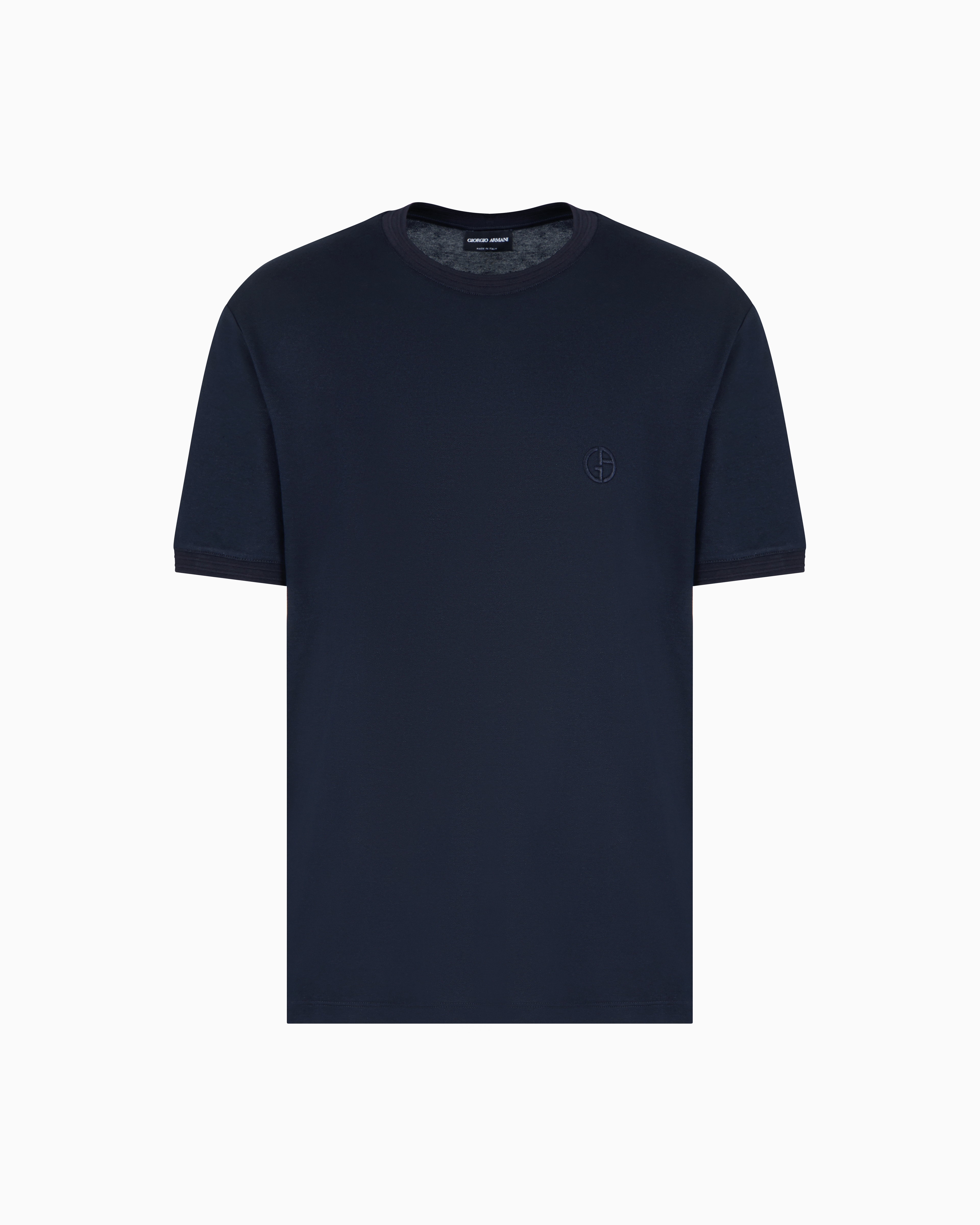 Giorgio Armani Official Store T-shirt En Interlock De Coton Avec Broderie Logo In Navy_blue