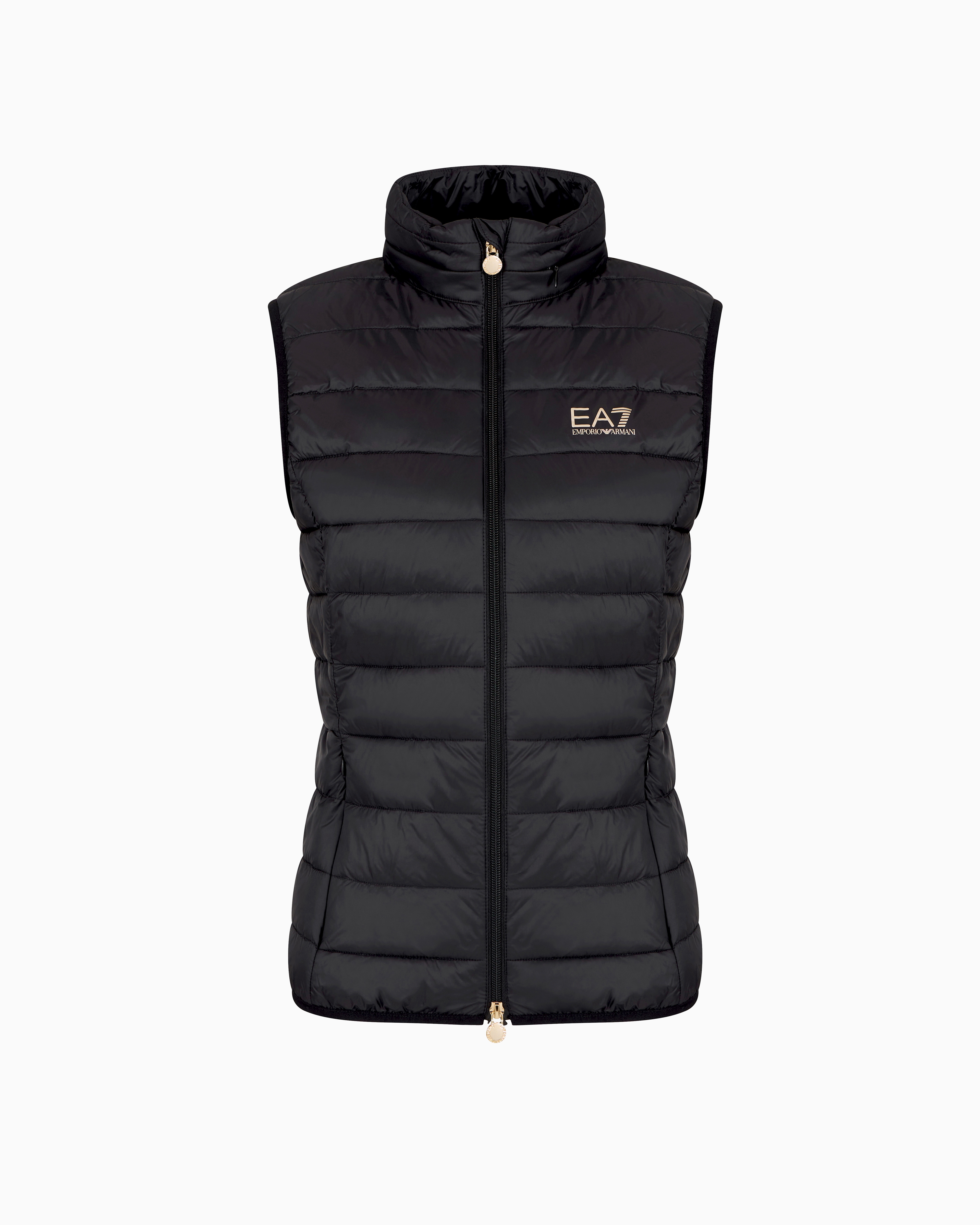 Ea7 Black Core Lady Recycled Nylon Blend Padded Gilet Small
