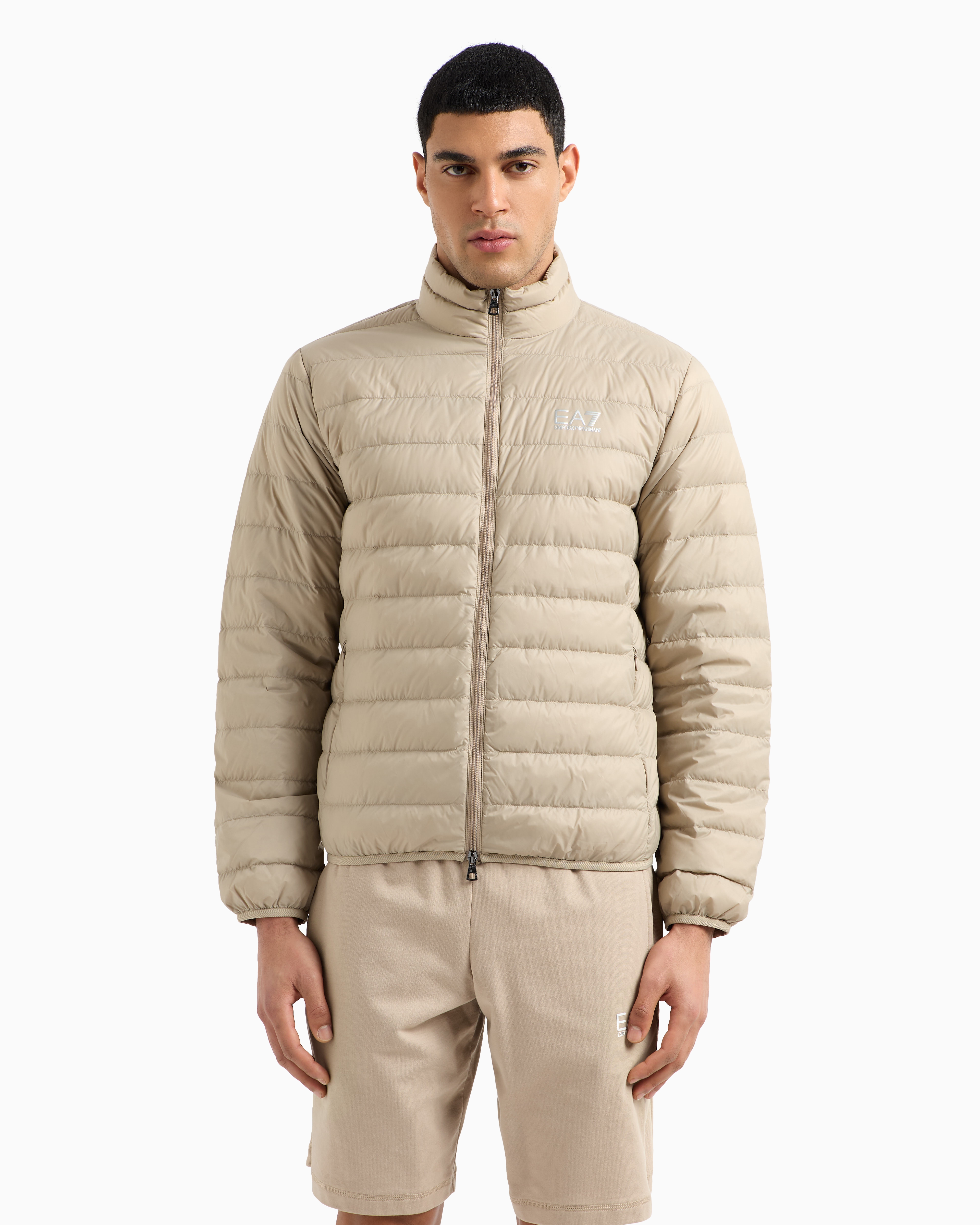 Ea7 Core Identity Packable Down Jacket In Beige