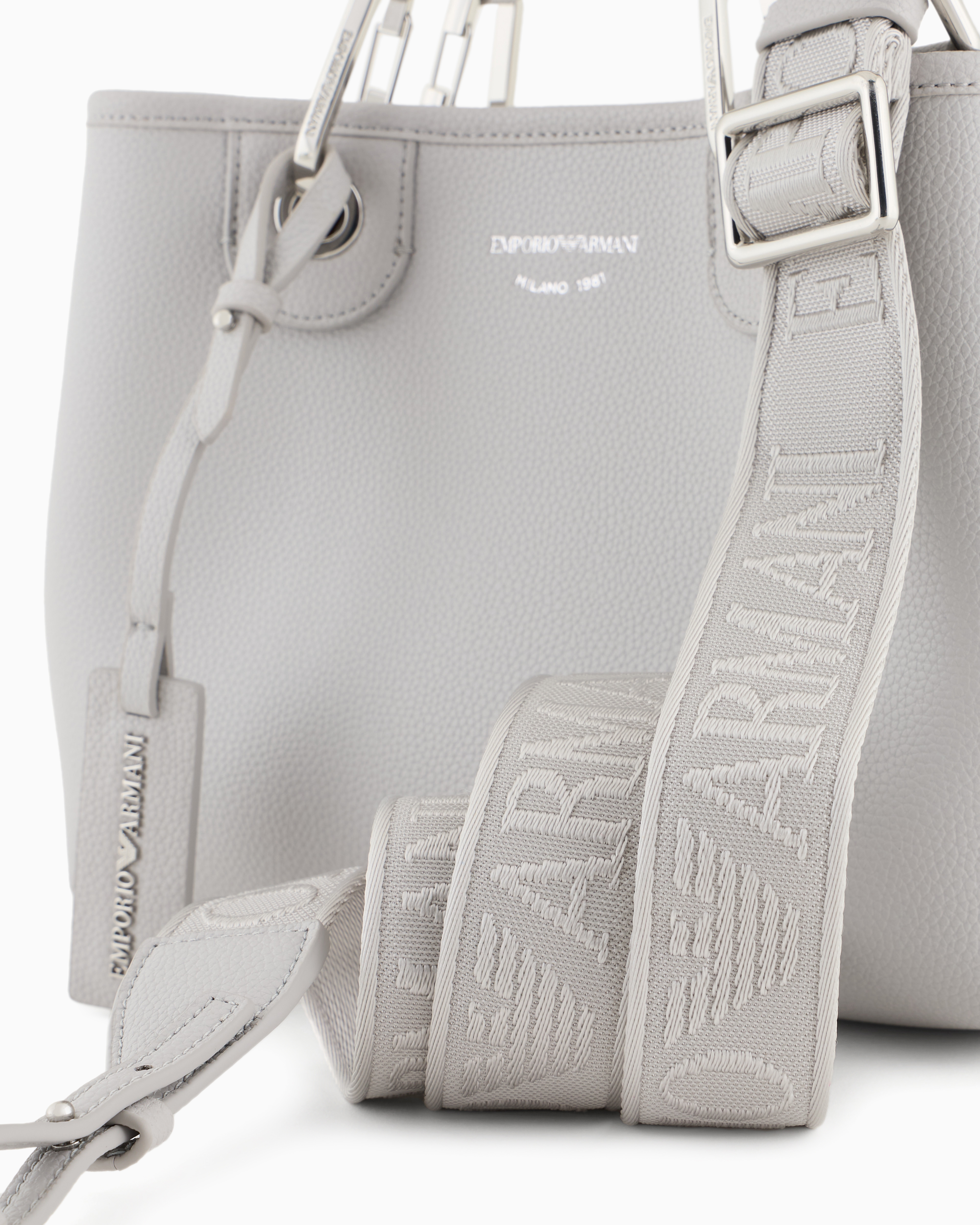 Emporio Armani Small Myea Shopper Bag With Deer Print In Grey
