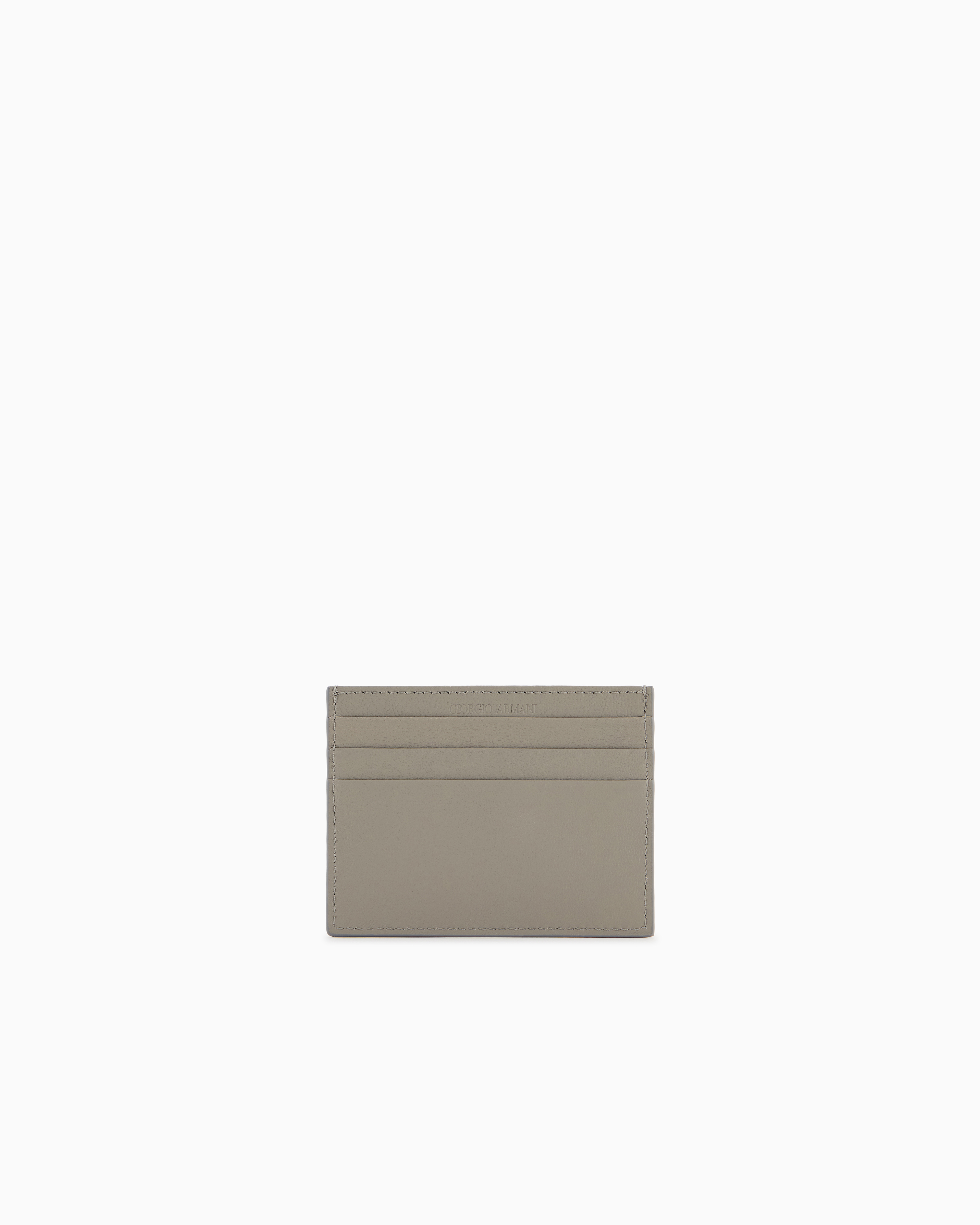 Giorgio Armani Nappa Leather Card Holder In Beige