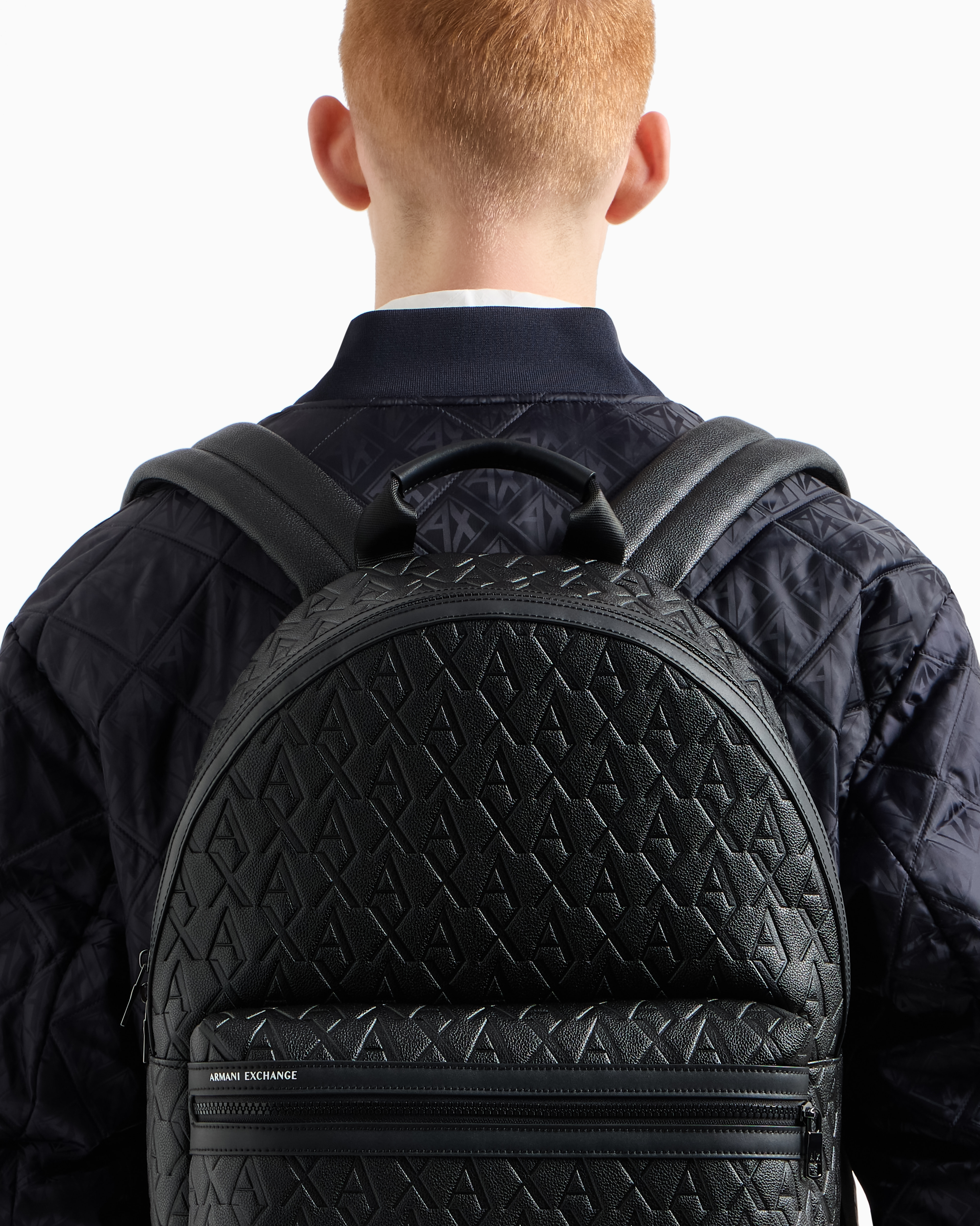 Armani Exchange - ASV Recycled Fabric Allover Logo Backpack, Man, Black, Size: TU