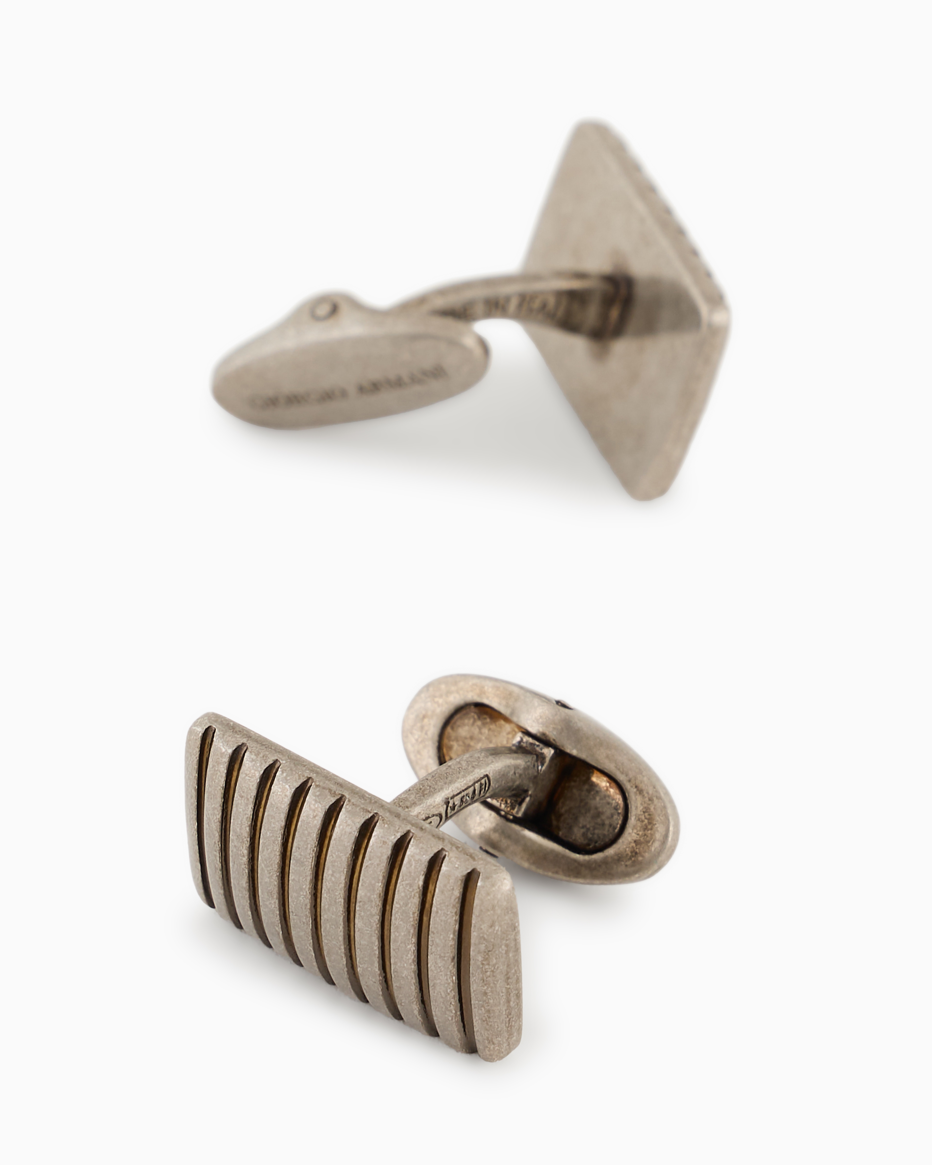 Giorgio Armani Sterling Silver Striped-effect Cufflinks In Silver