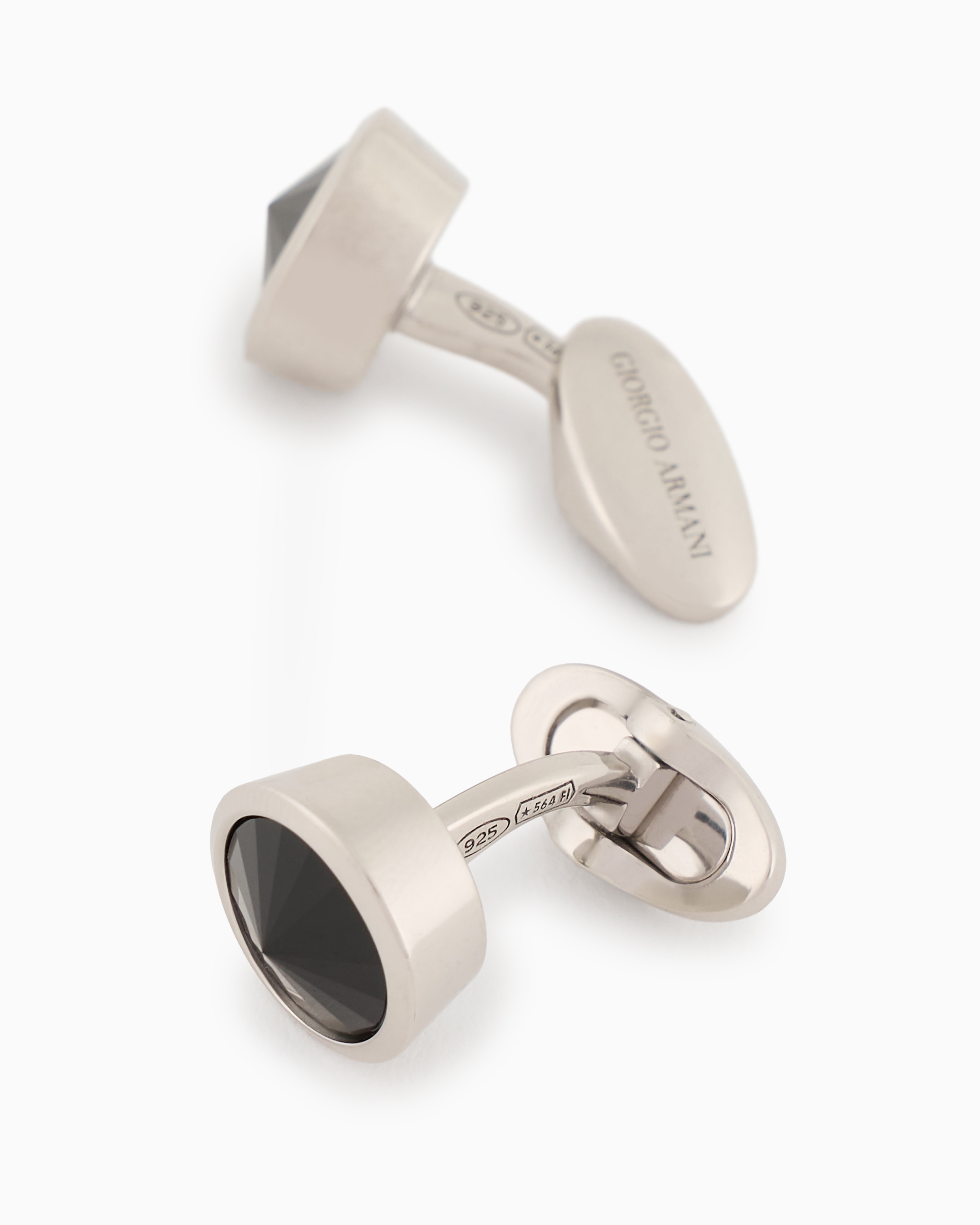 Giorgio Armani Sterling Silver Cufflinks With A Coloured Crystal In Black