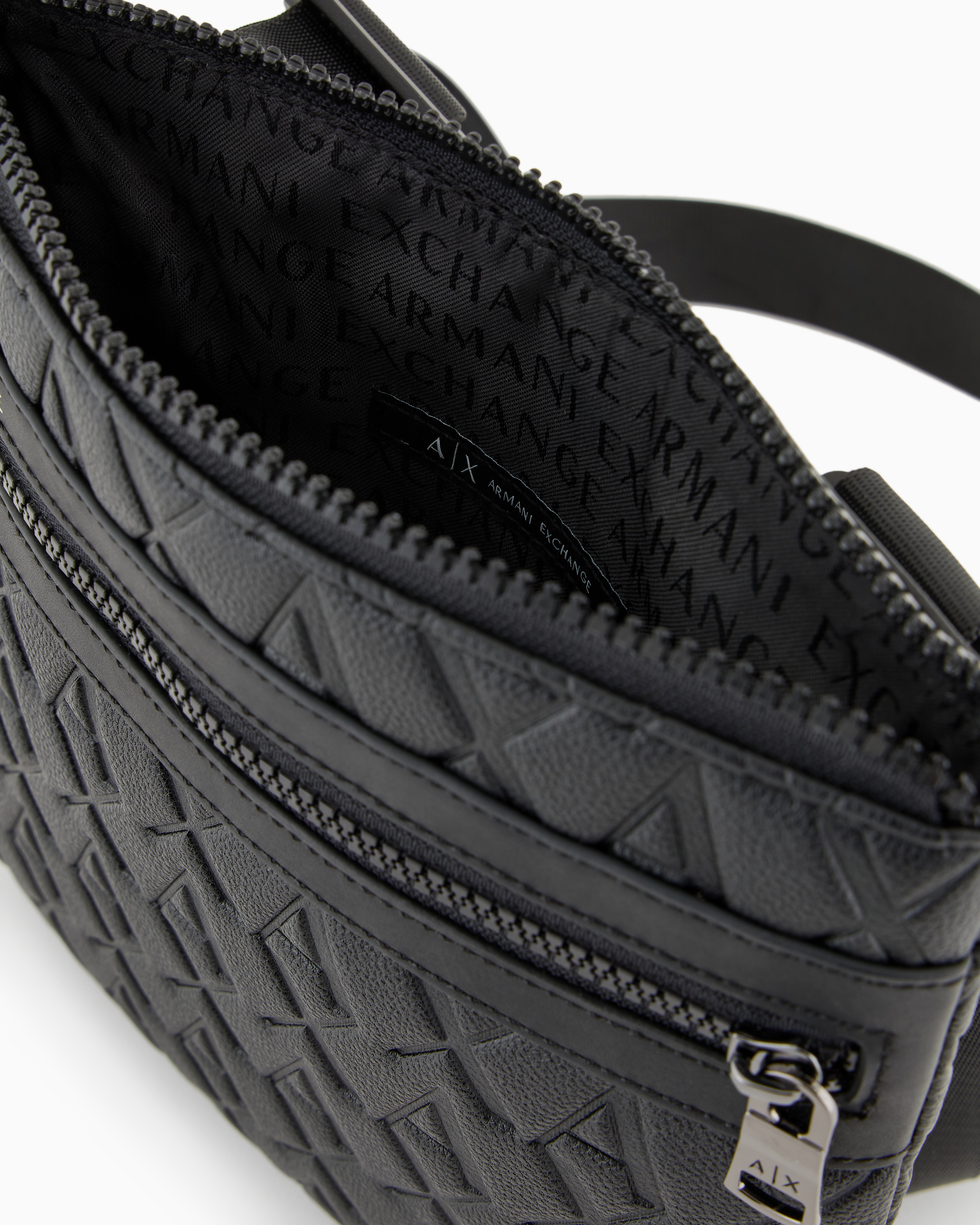 ARMANI EXCHANGE FLAT SHOULDER BAG WITH ALLOVER LOGO