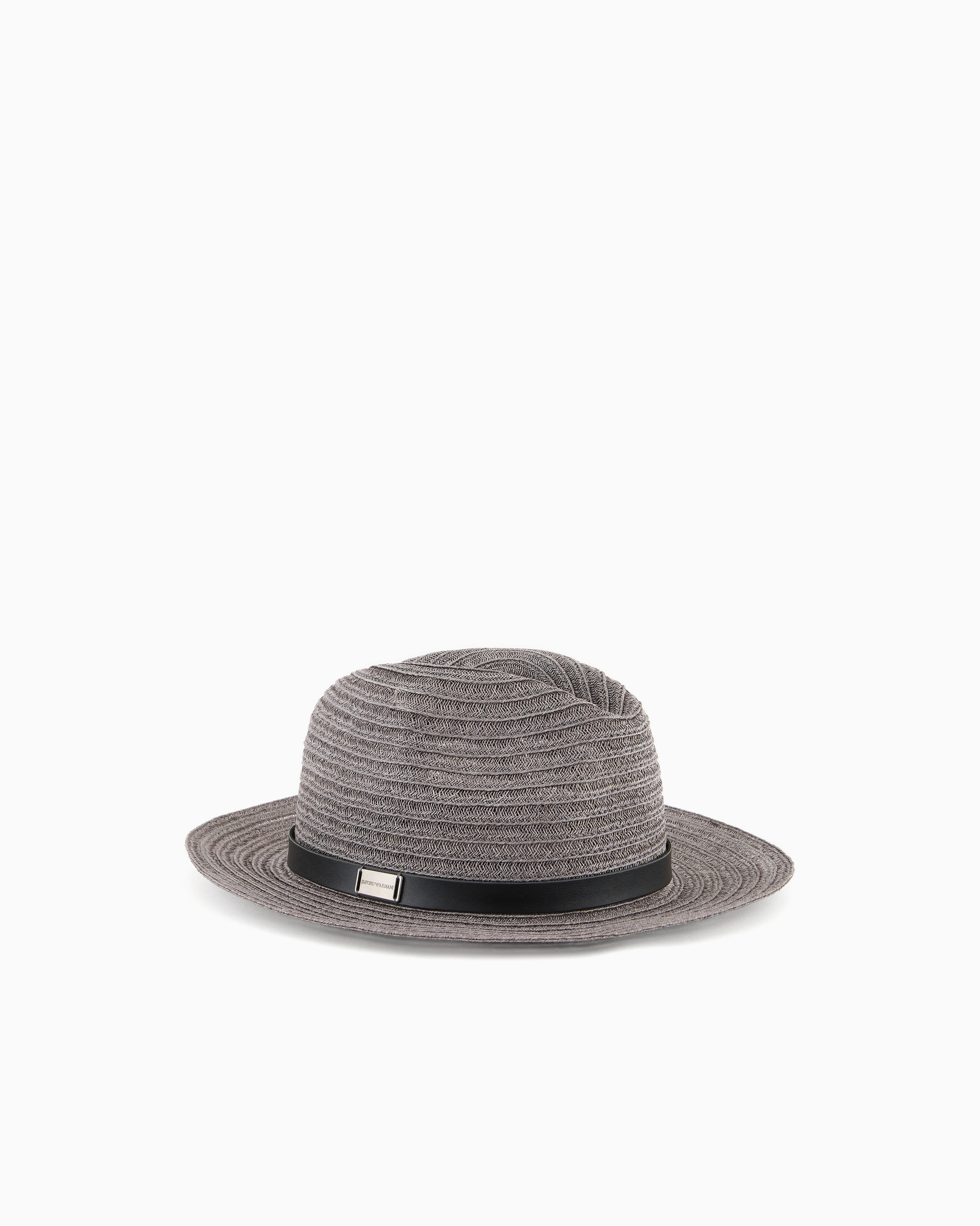 Emporio Armani Braided Hemp Hat With Band In Grey