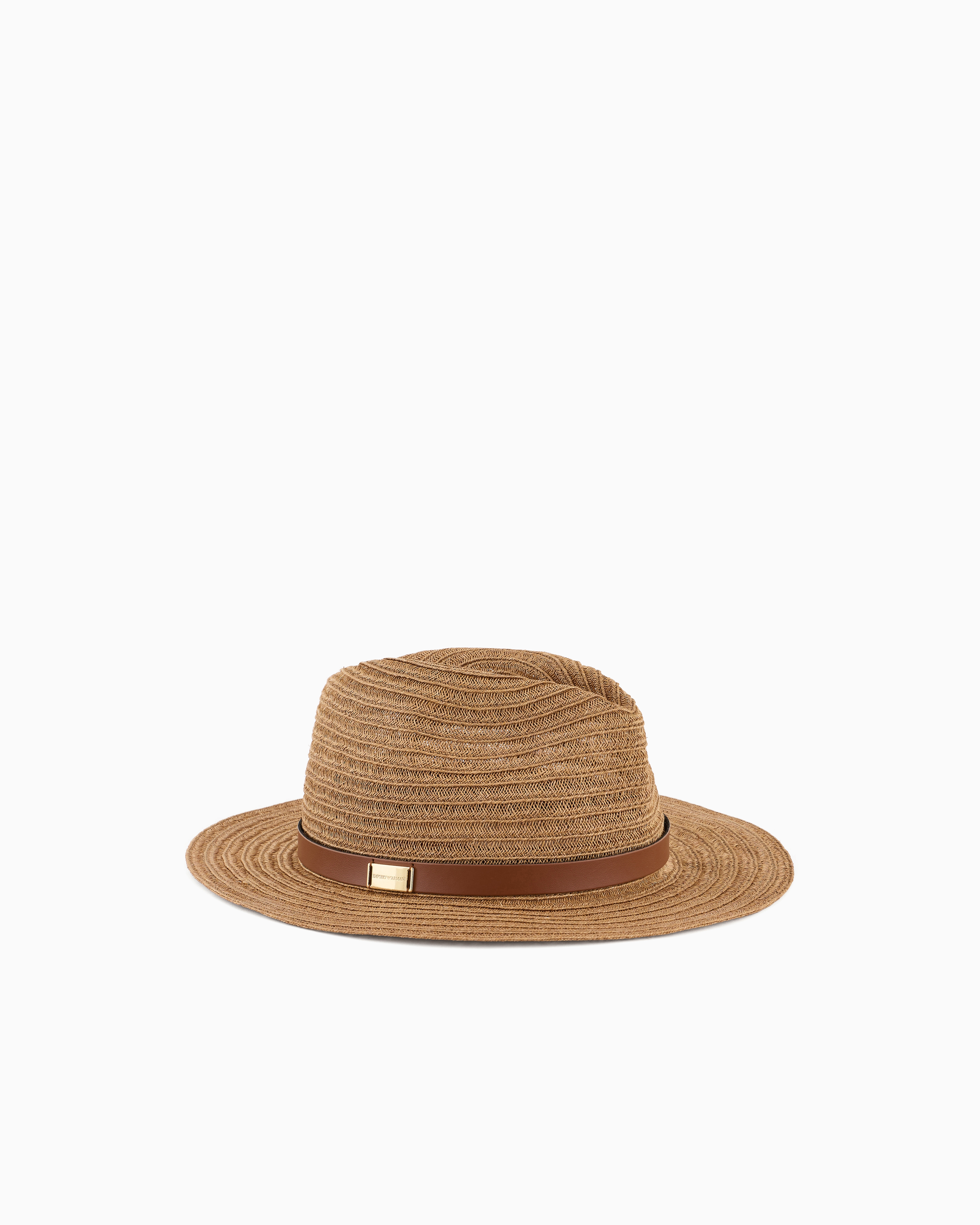 Emporio Armani Braided Hemp Hat With Band In Beige