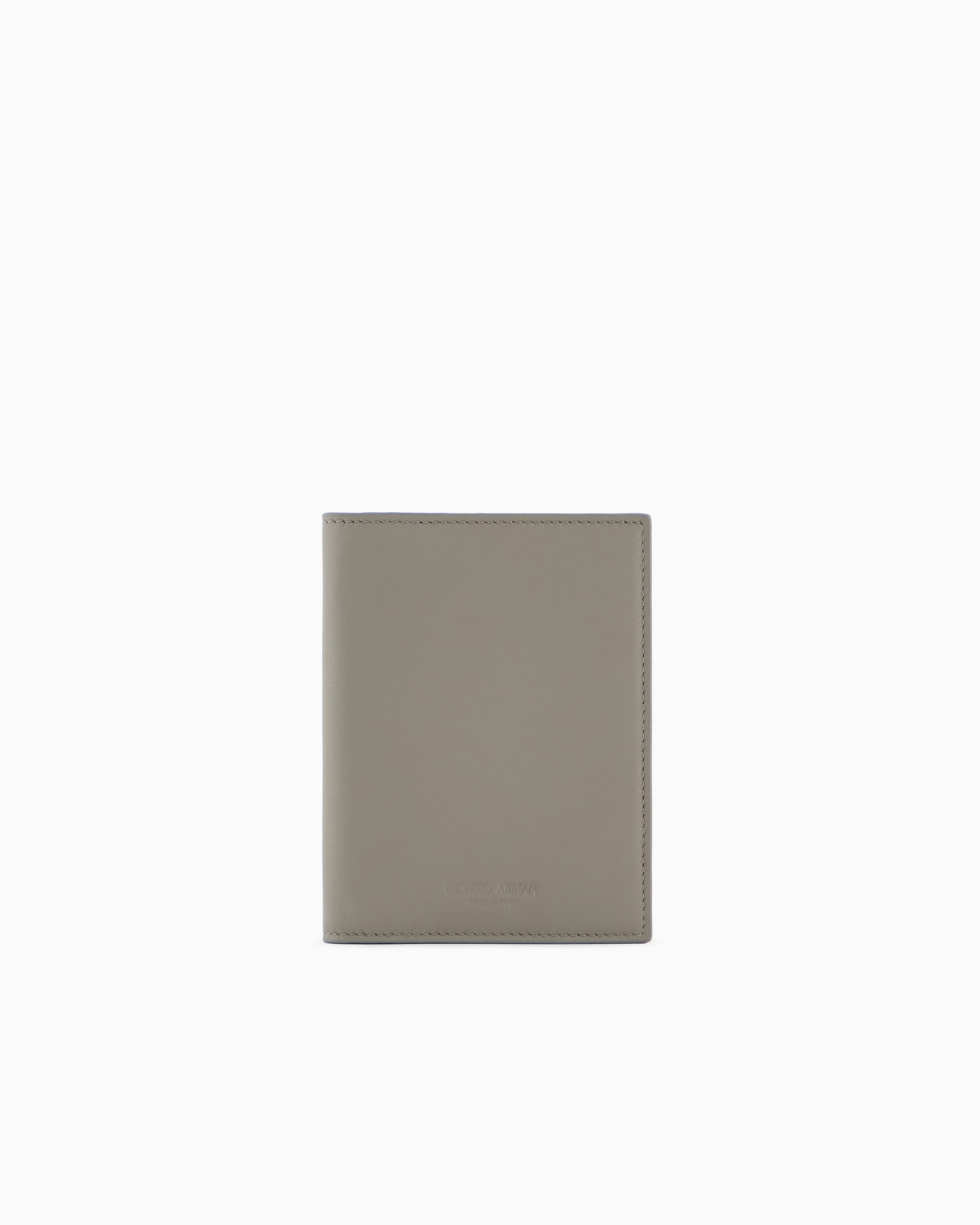 Giorgio Armani Nappa Leather Bifold Passport Holder In Beige