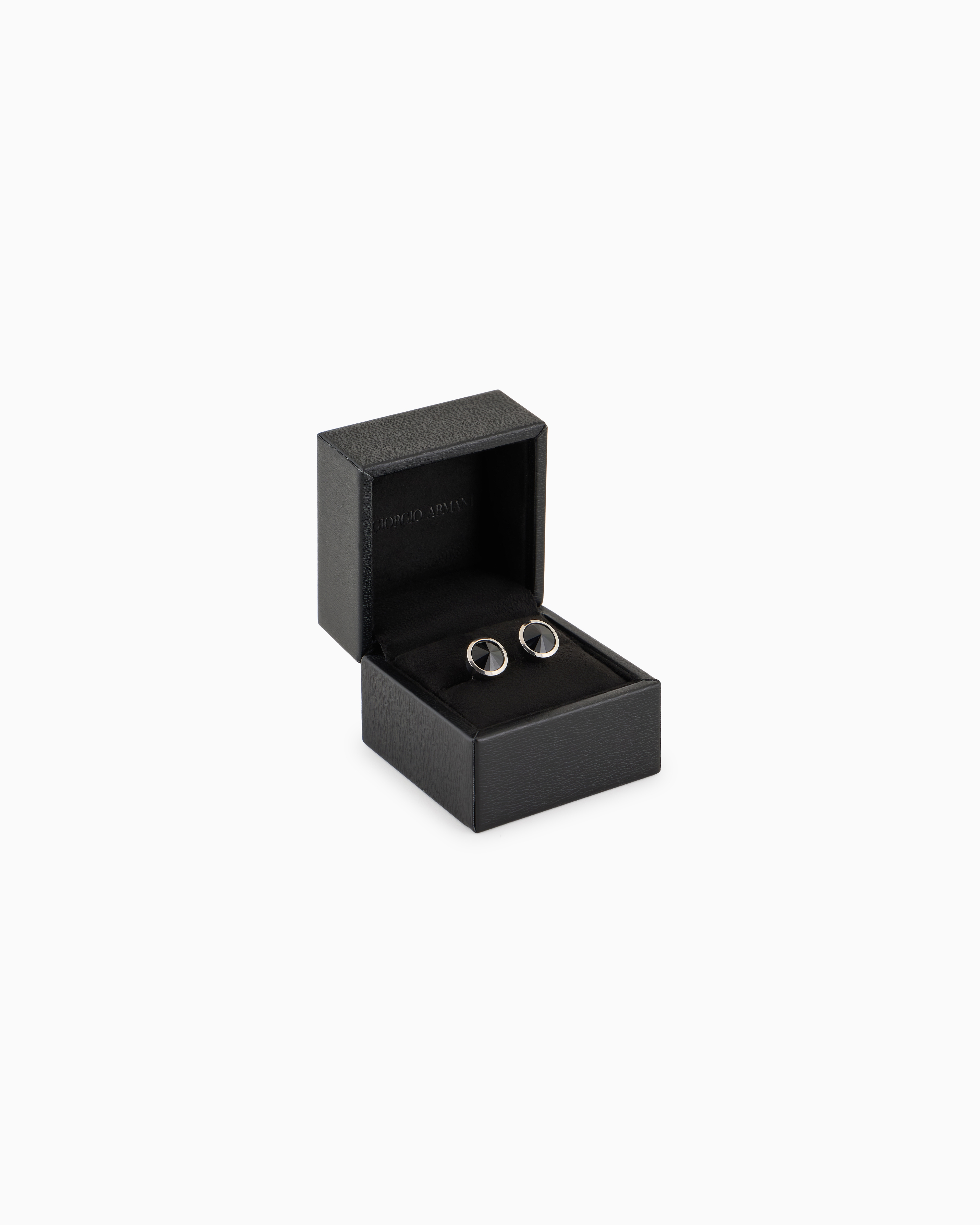 Giorgio Armani Sterling Silver Cufflinks With A Coloured Crystal In Black
