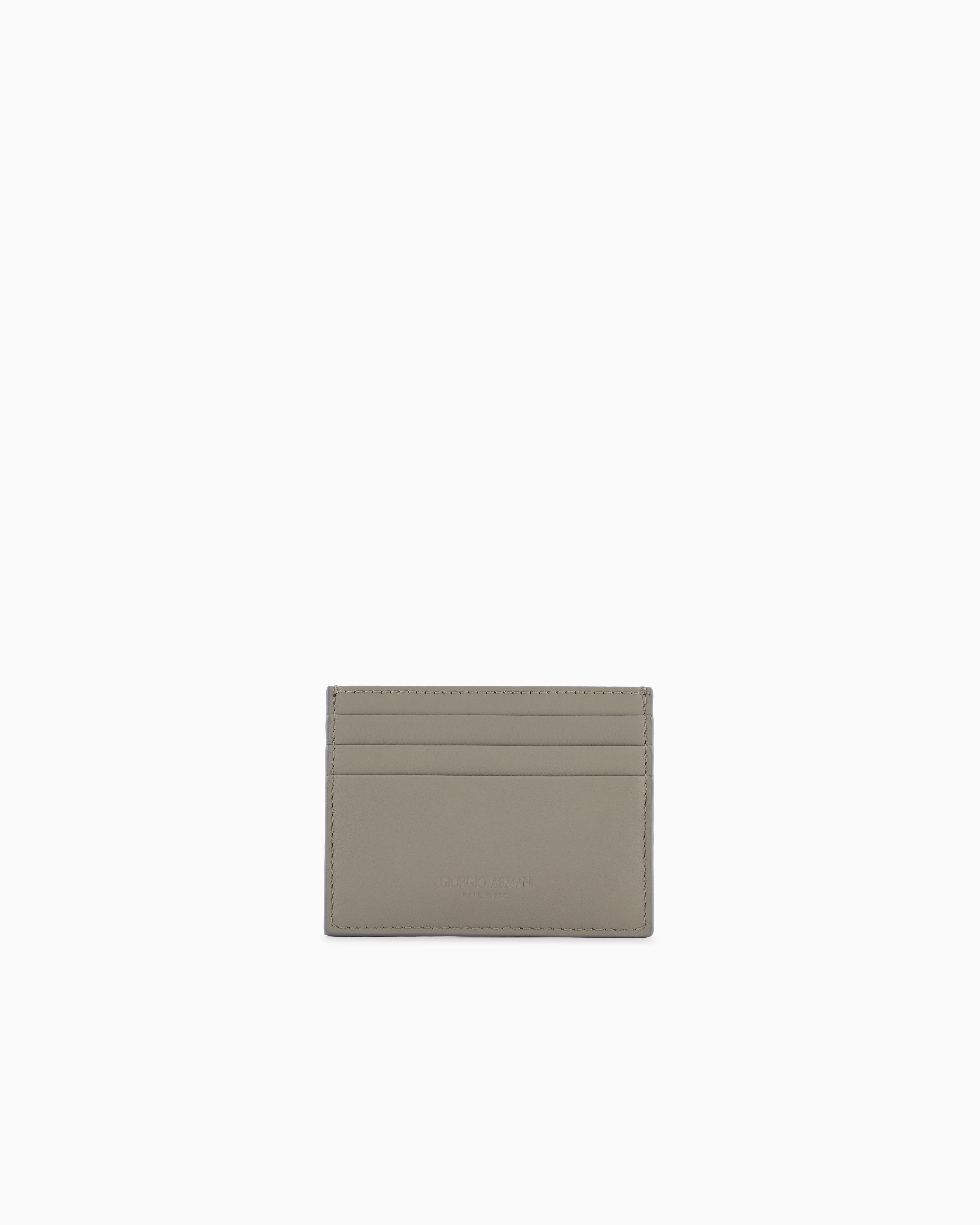 Giorgio Armani Nappa Leather Card Holder In Beige