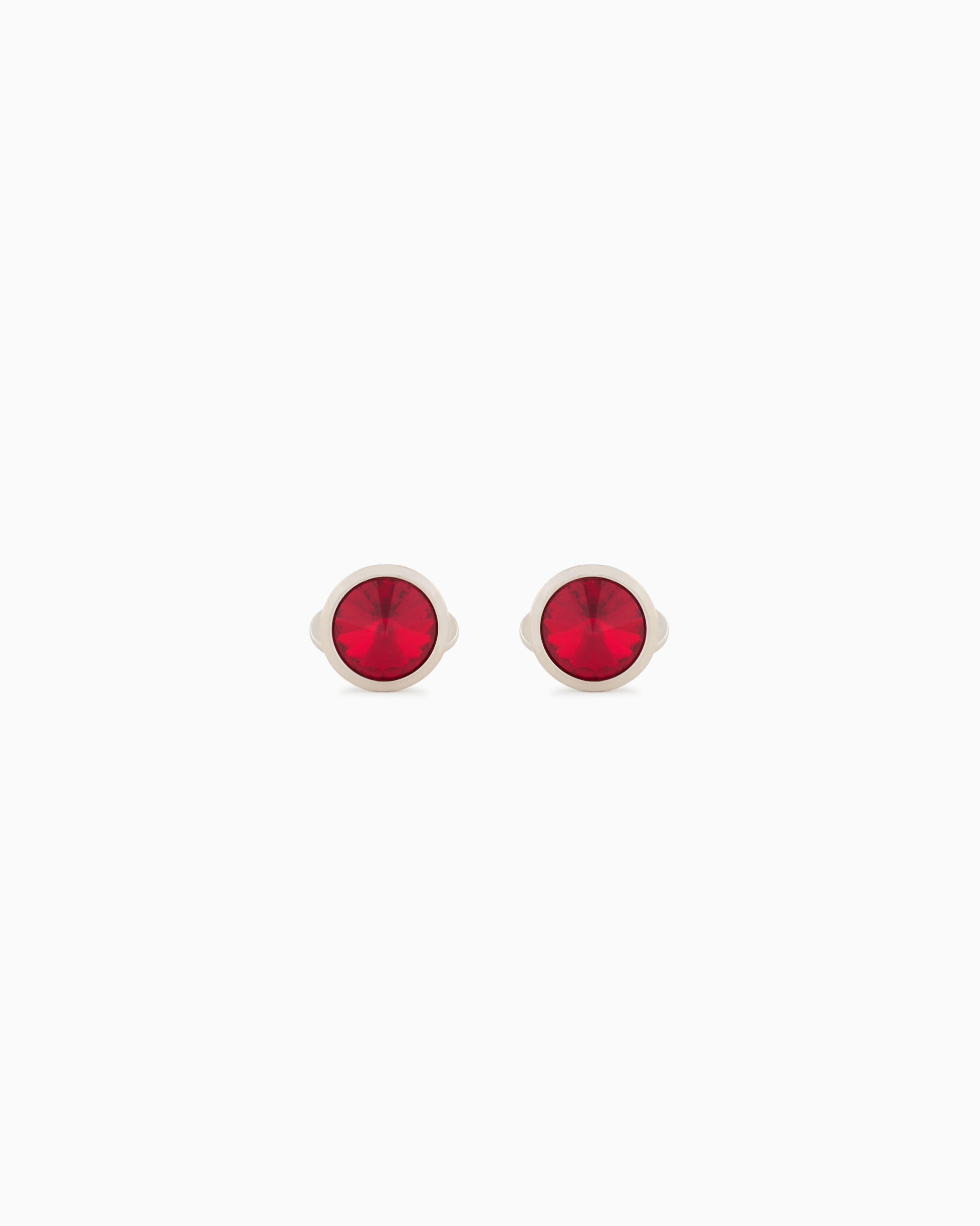 Giorgio Armani Sterling Silver Cufflinks With A Coloured Crystal In Red