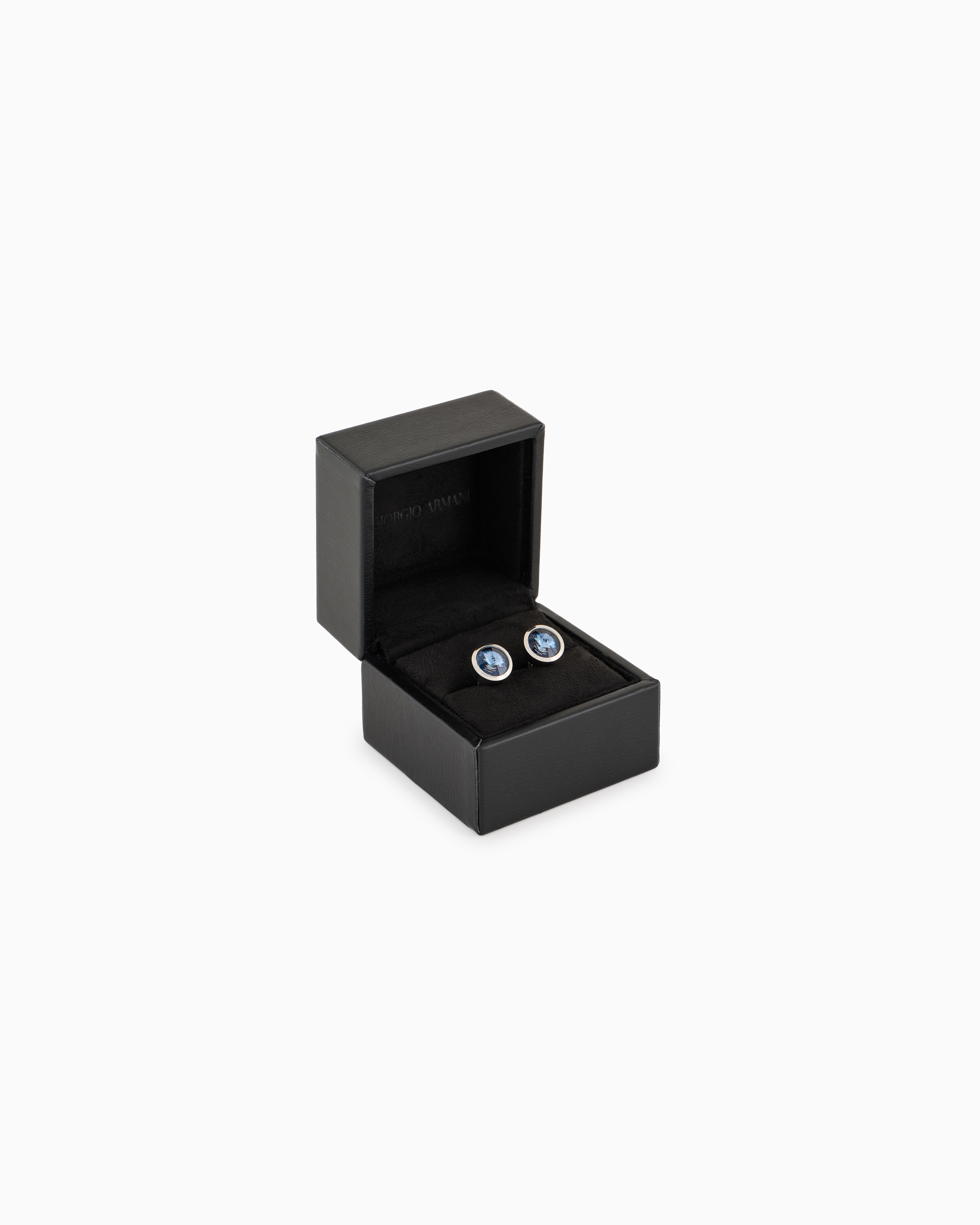 Giorgio Armani Sterling Silver Cufflinks With A Coloured Crystal In Blue