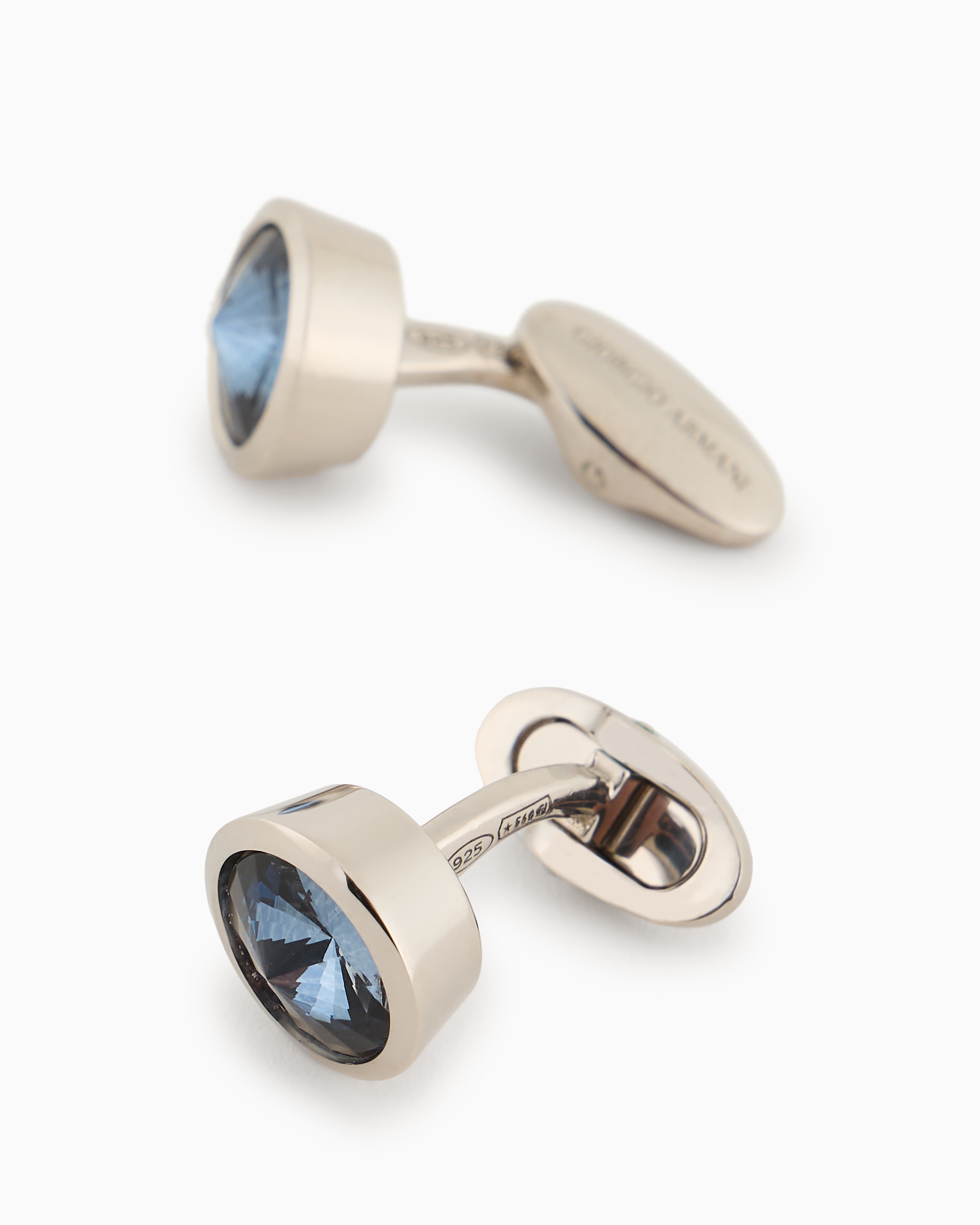 Giorgio Armani Sterling Silver Cufflinks With A Coloured Crystal In Blue