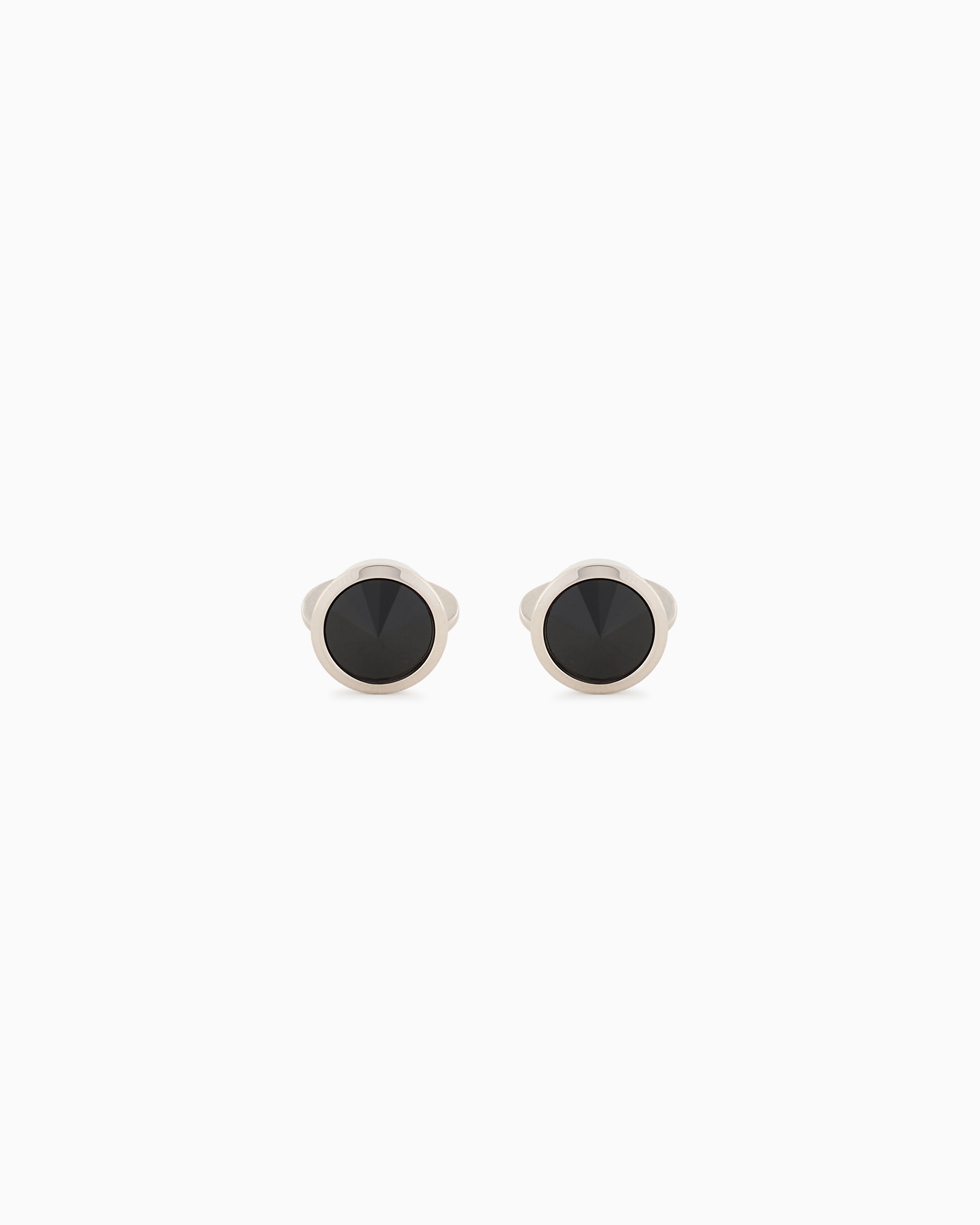 Giorgio Armani Sterling Silver Cufflinks With A Coloured Crystal In Black