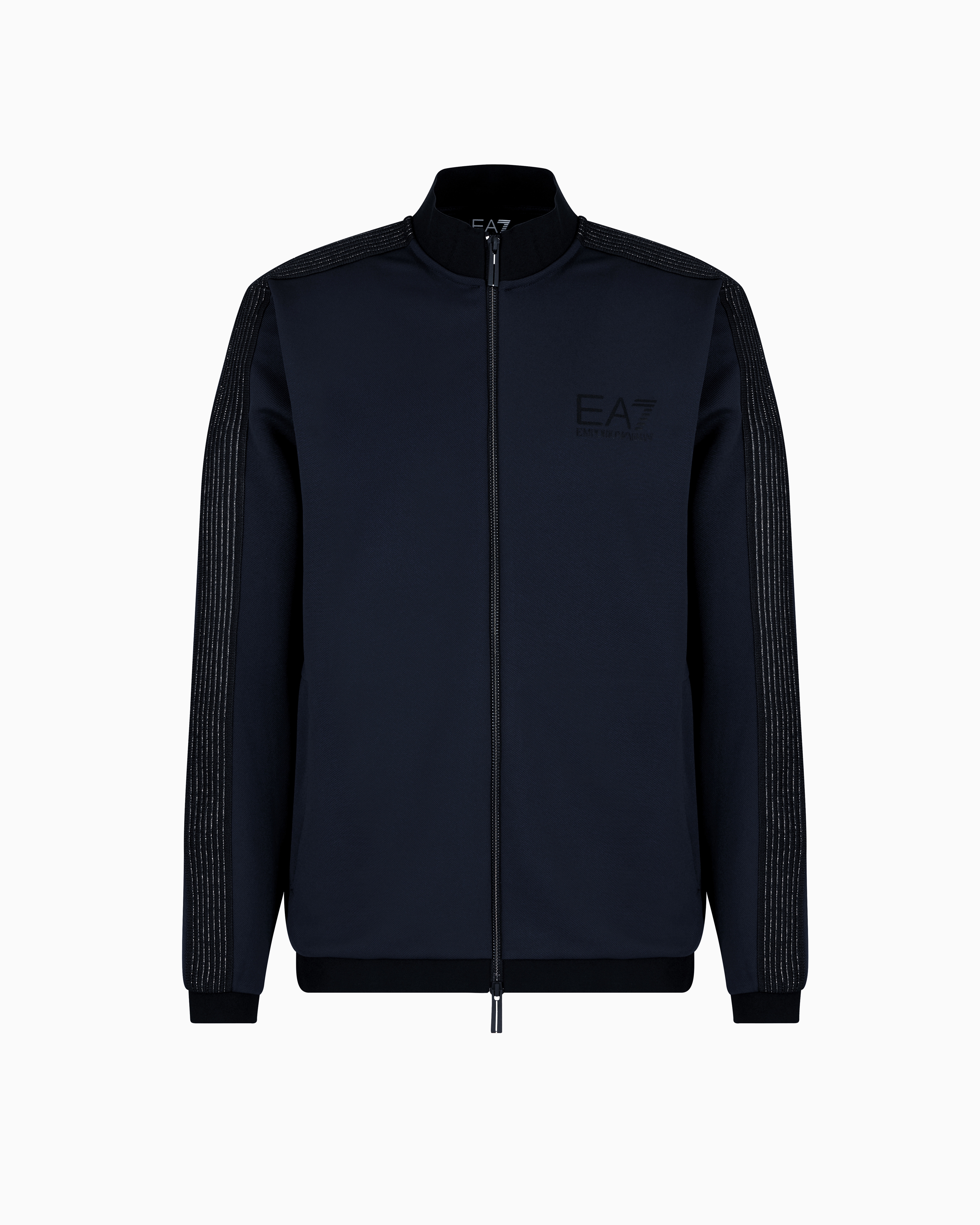 Ea7 Gold Label Zip-up Sweatshirt In Stretch Technical Twill In Navy Blue