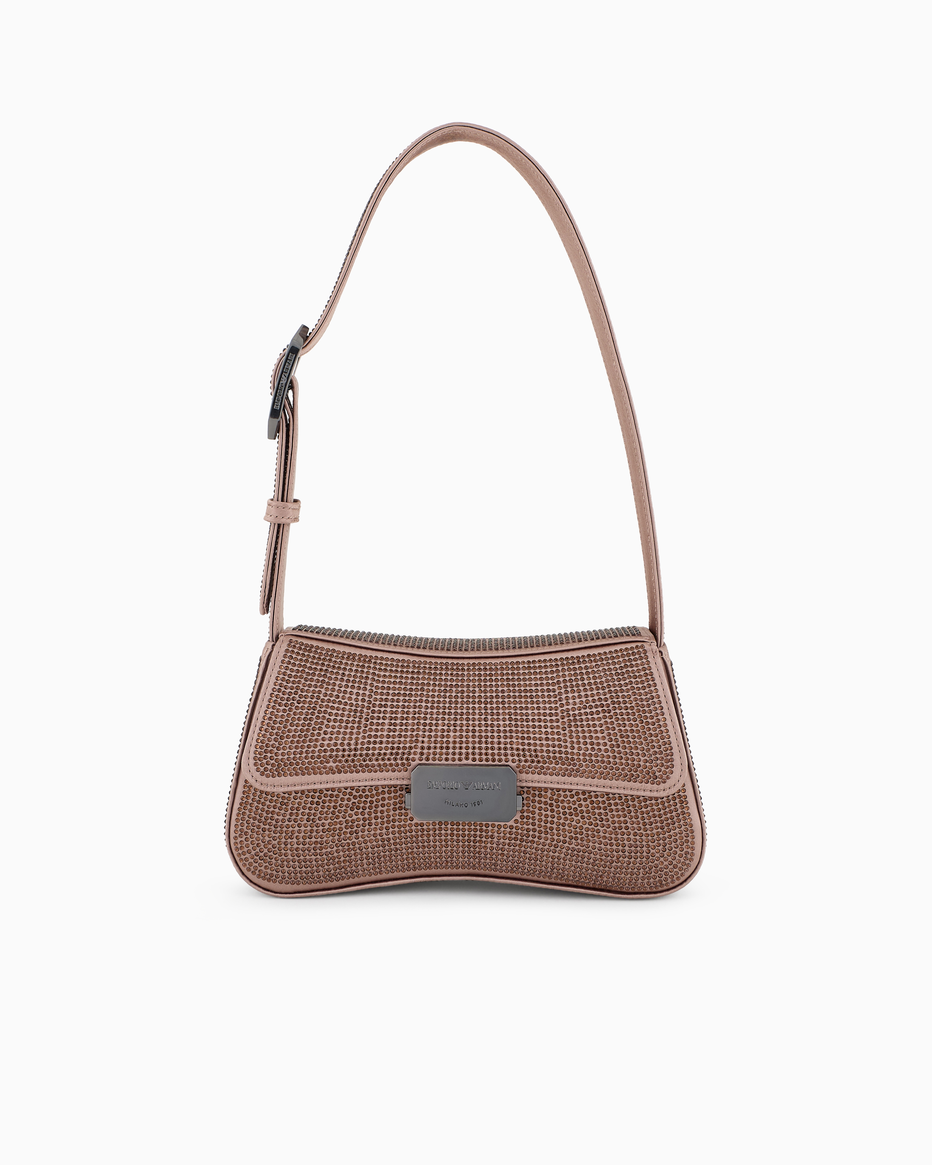 EMPORIO ARMANI SATIN SHOULDER BAG WITH RHINESTONES