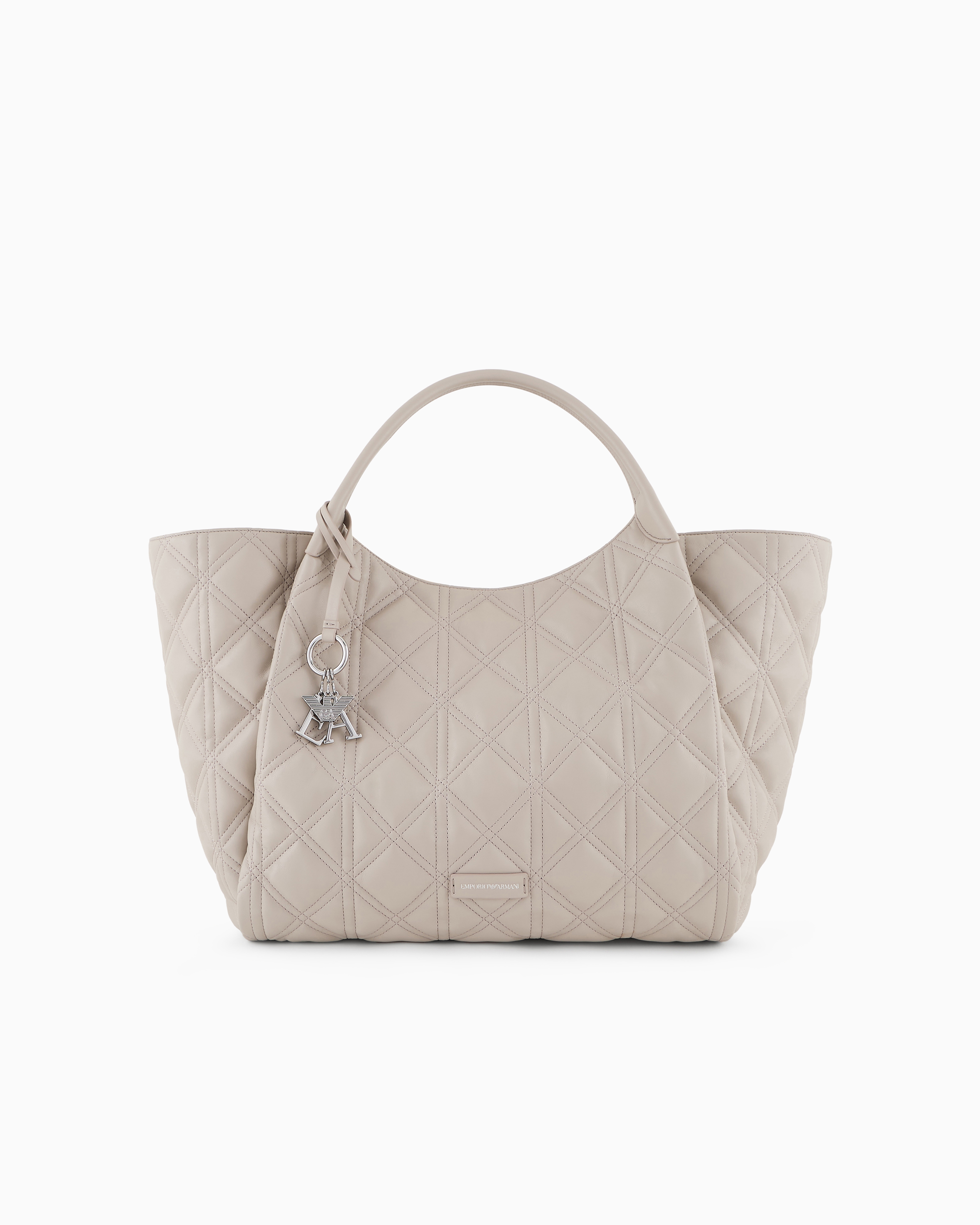 Emporio Armani Quilted Nappa Leather-effect Oversized Shopper Bag In Beige