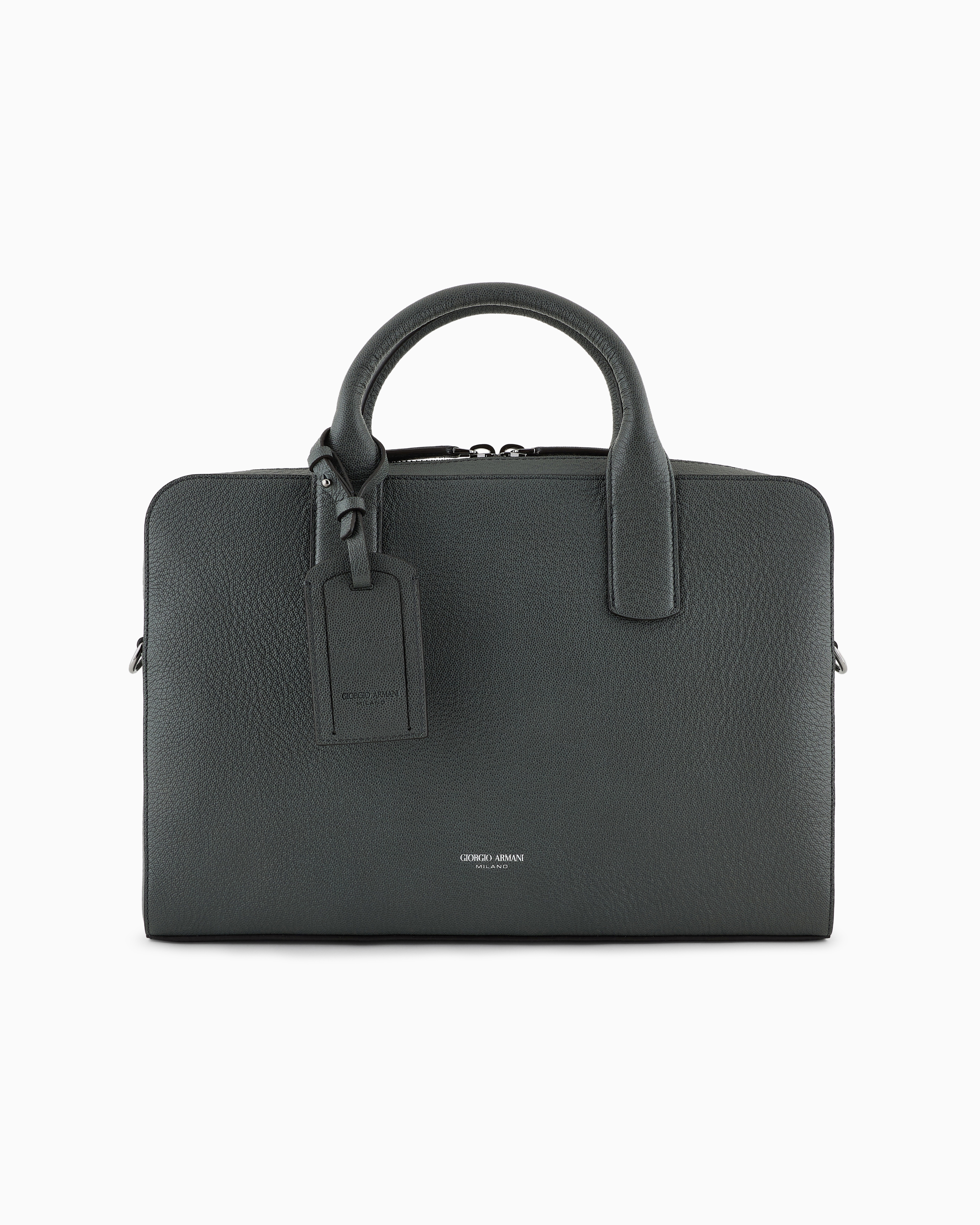Giorgio Armani Pebbled Leather Briefcase In Green