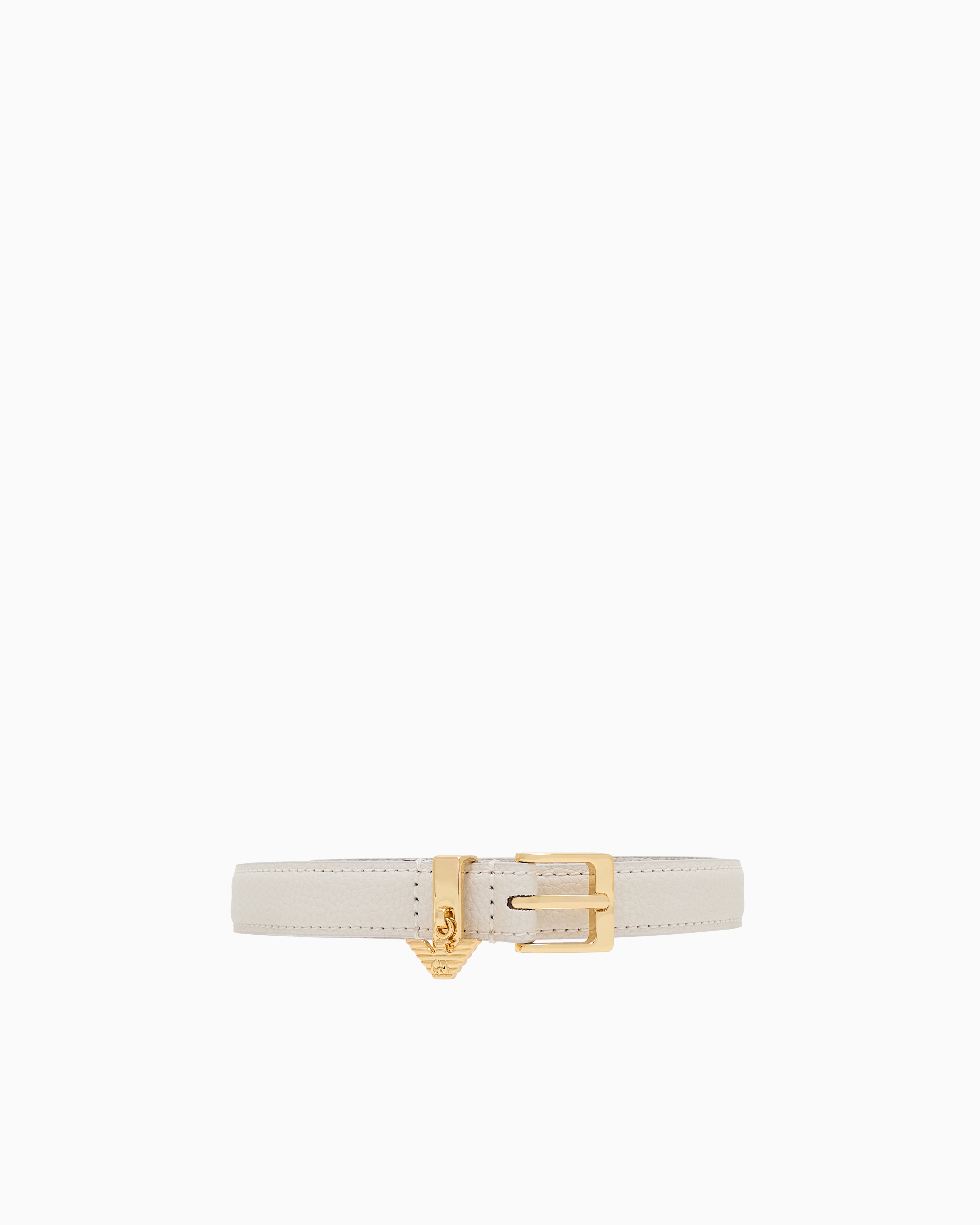 Emporio Armani Deer-print Belt With Eagle Logo Charm In Beige