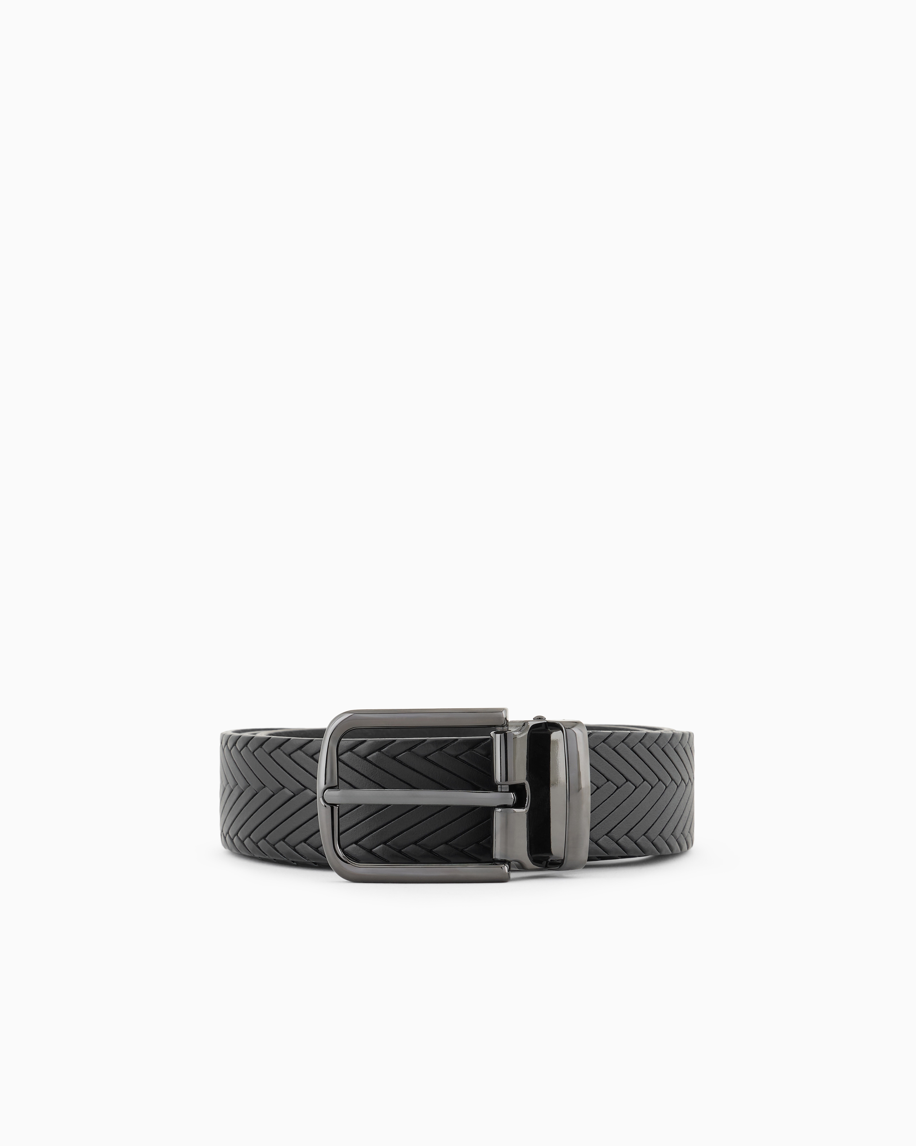 EMPORIO ARMANI LEATHER BELT WITH BRAIDED PRINT