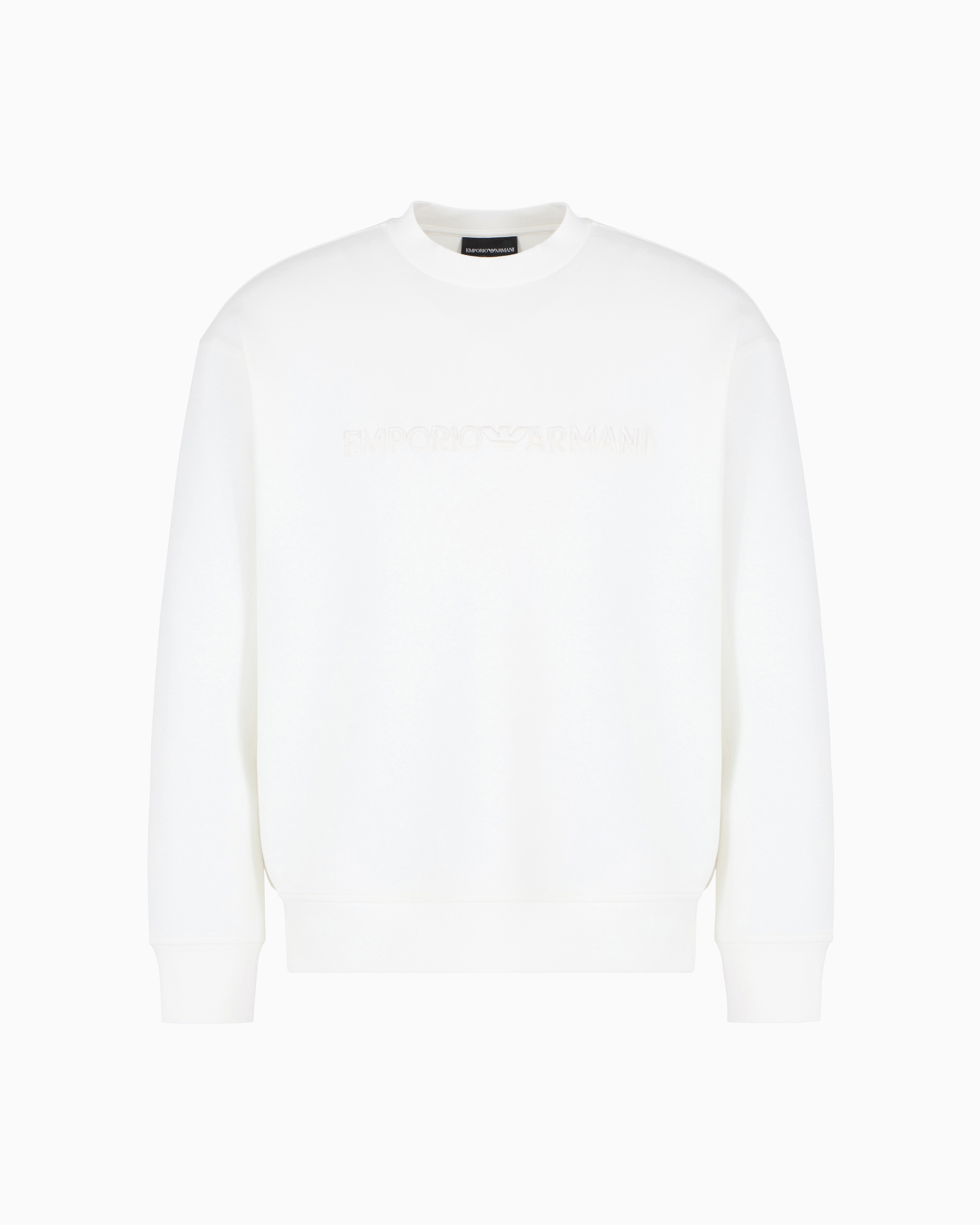 Emporio Armani Double-jersey Sweatshirt With Embossed Embroidered Logo In White
