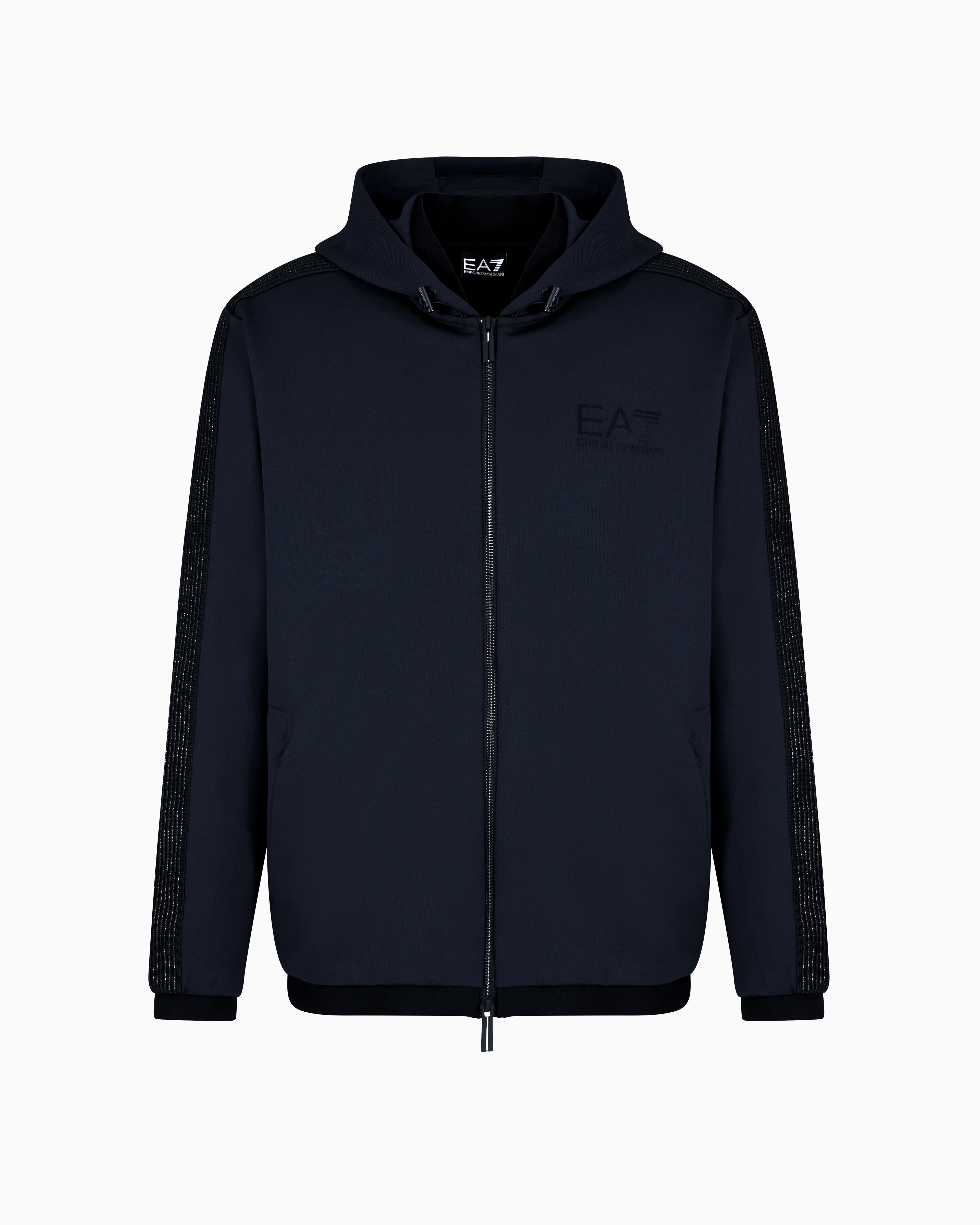Ea7 Gold Label Stretch Technical Twill Hooded Sweatshirt In Navy Blue