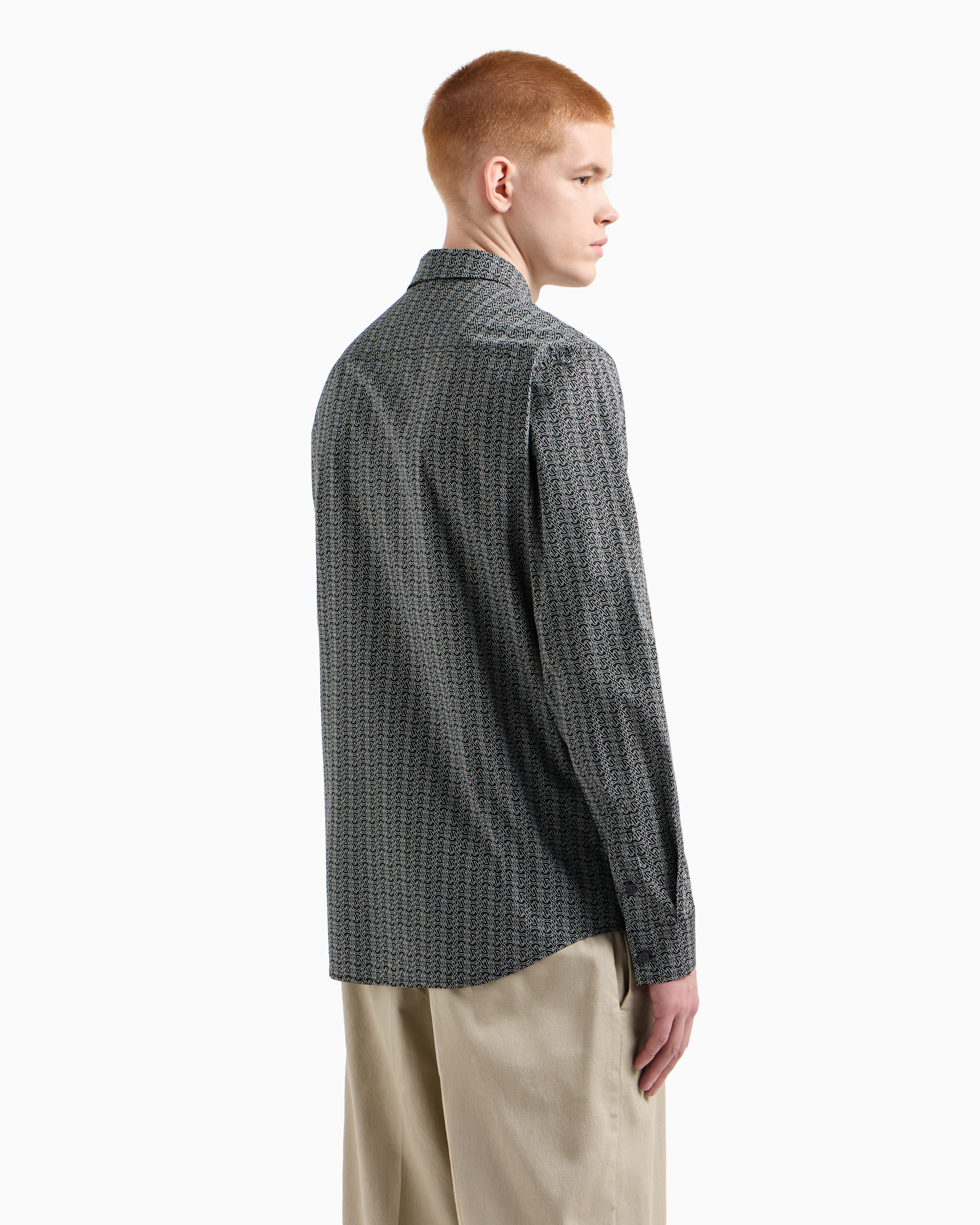 Armani Exchange - Slim fit micro-pattern shirt, Man, Black, Size: