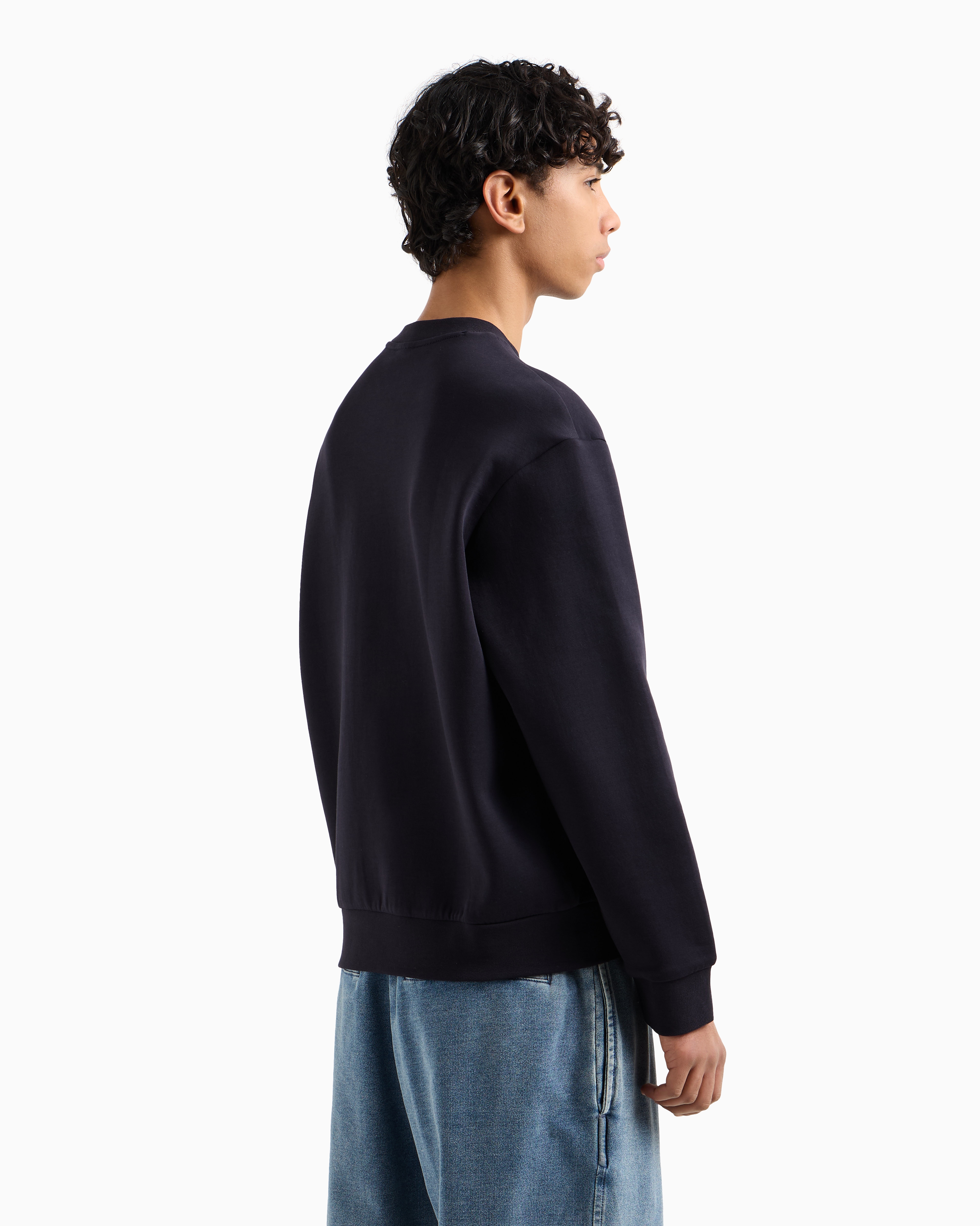 Armani Exchange - Crewneck sweatshirt bonded stretch fabric, Man, Navy Blue, Size: