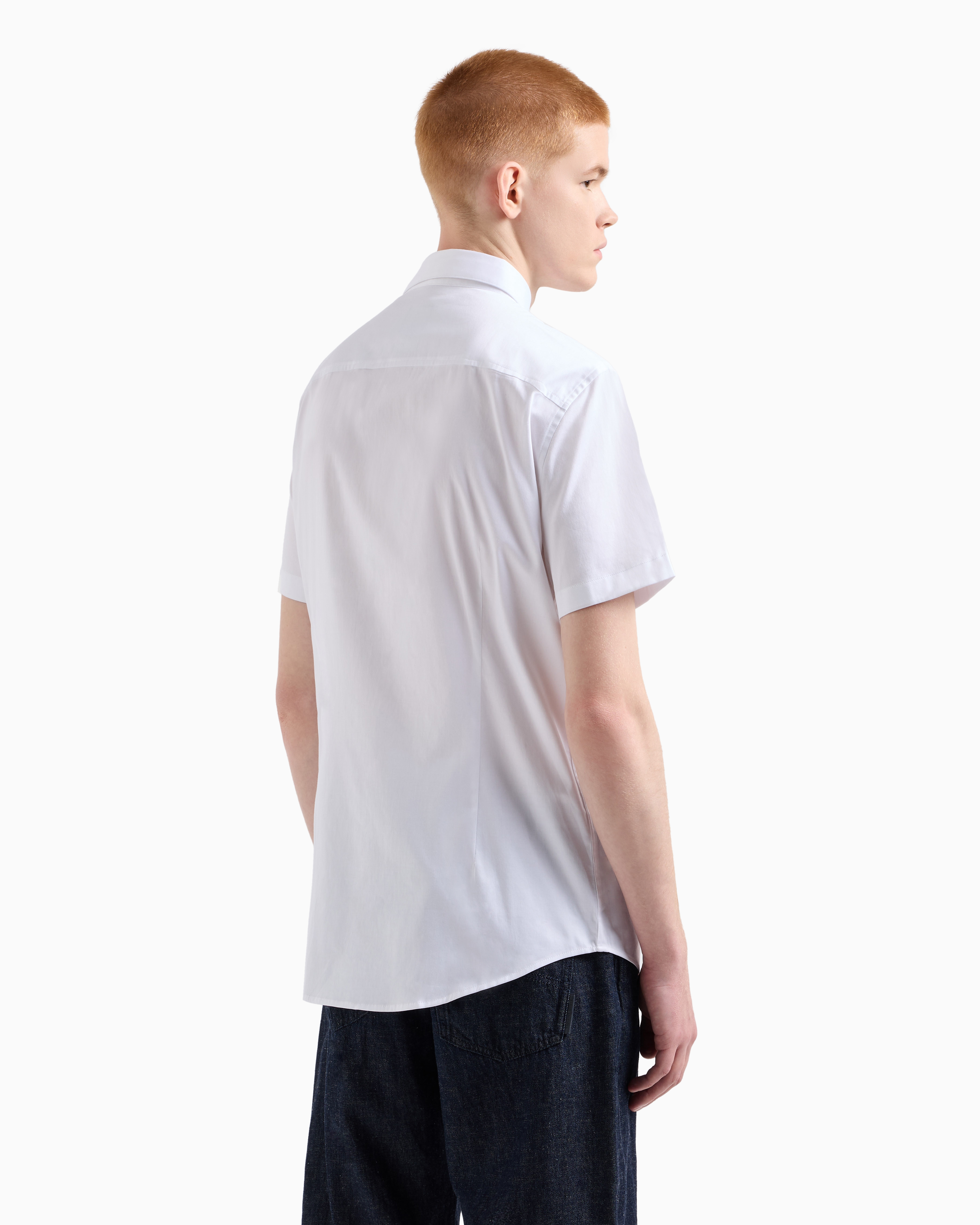 Armani Exchange - Slim fit short sleeve shirt in stretch satin, Man, White, Size: L