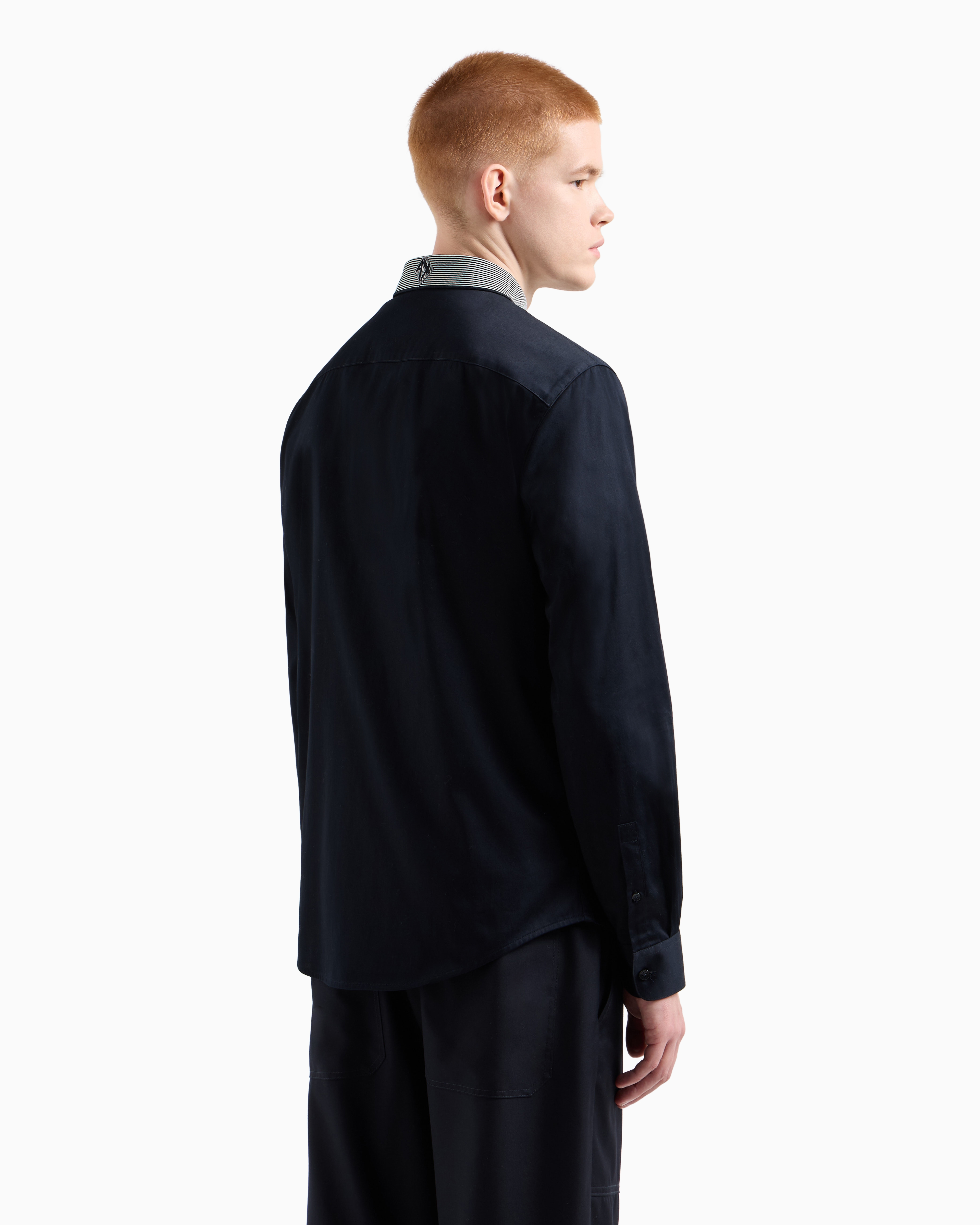 Armani Exchange - Slim fit stretch cotton shirt with contrasting collar, Man, Navy_blue, Size: