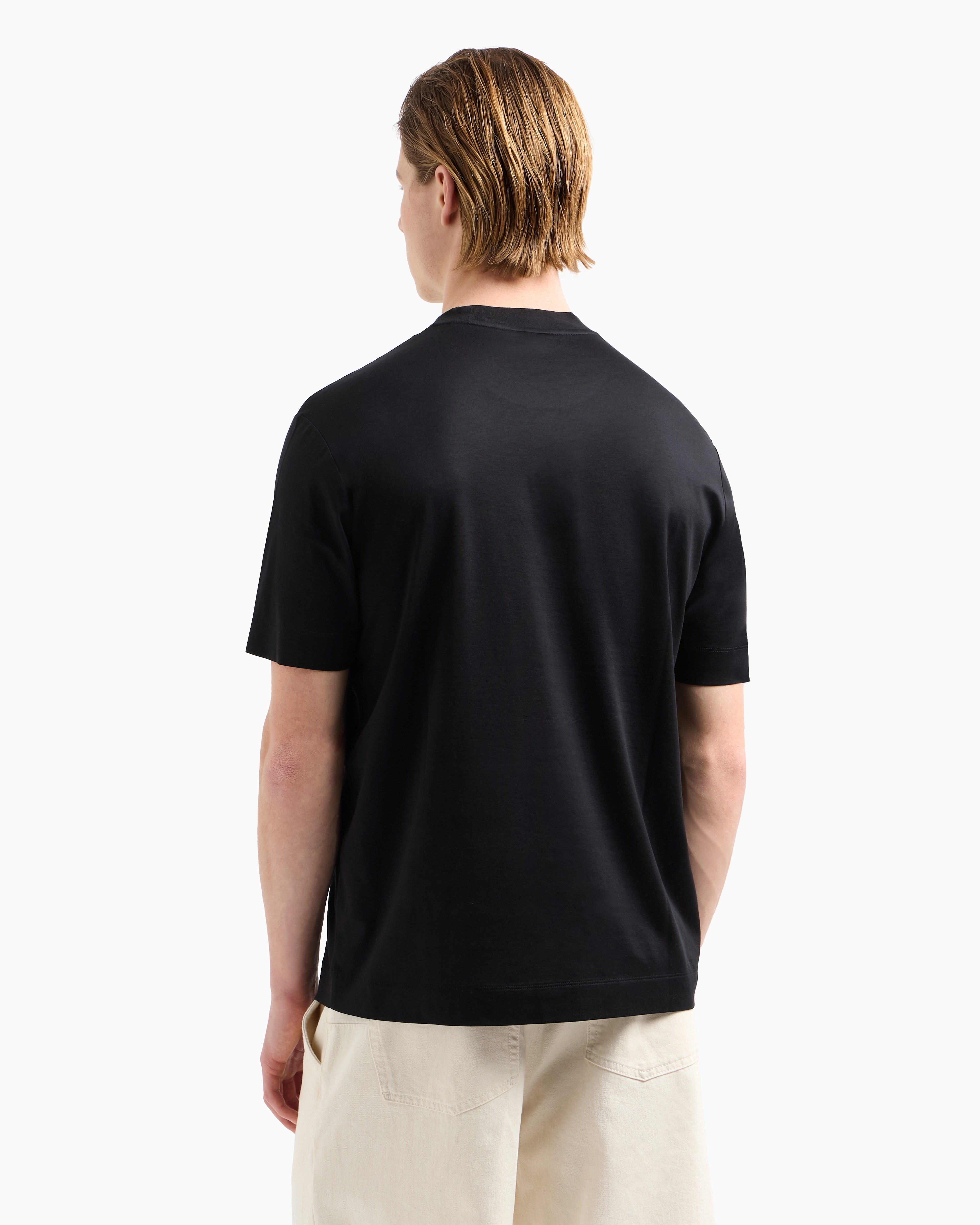 Emporio Armani Asv Lyocell-blend Jersey T-shirt With Abstract Print In Black
