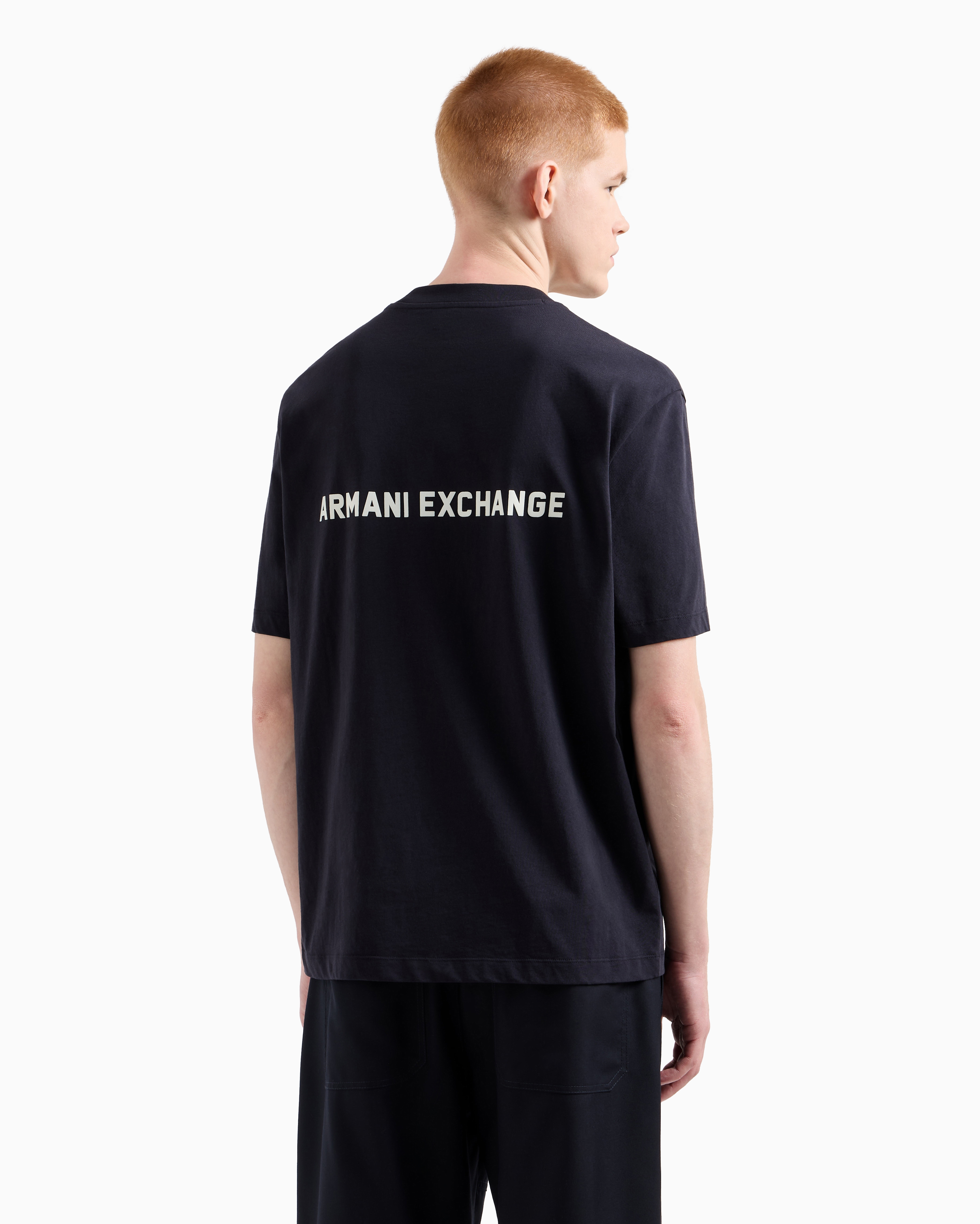 Armani Exchange - Regular fit T-shirt with logo print on front and back, Man, Navy Blue, Size: