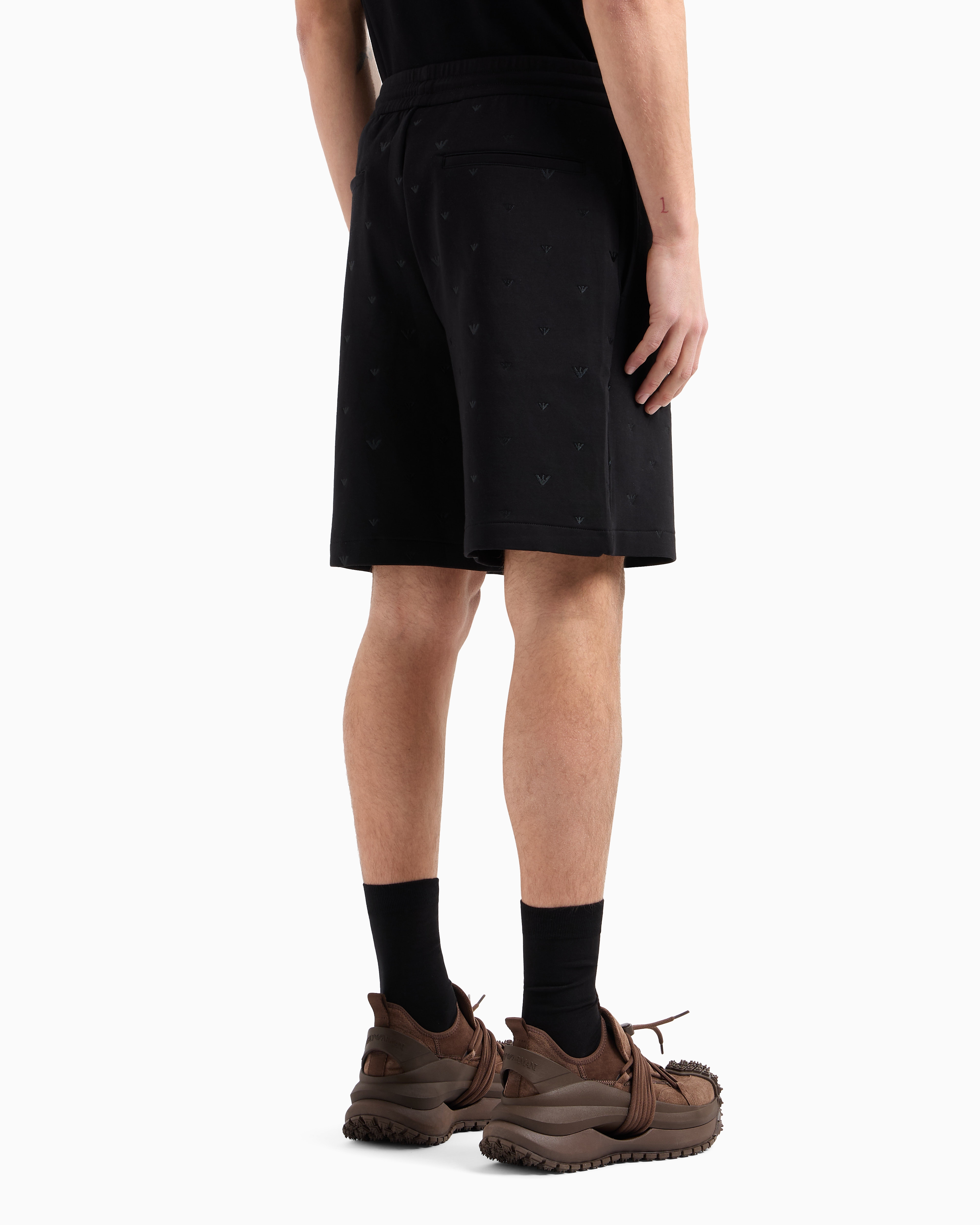 Double jersey Bermuda shorts with all-over micro eagle
