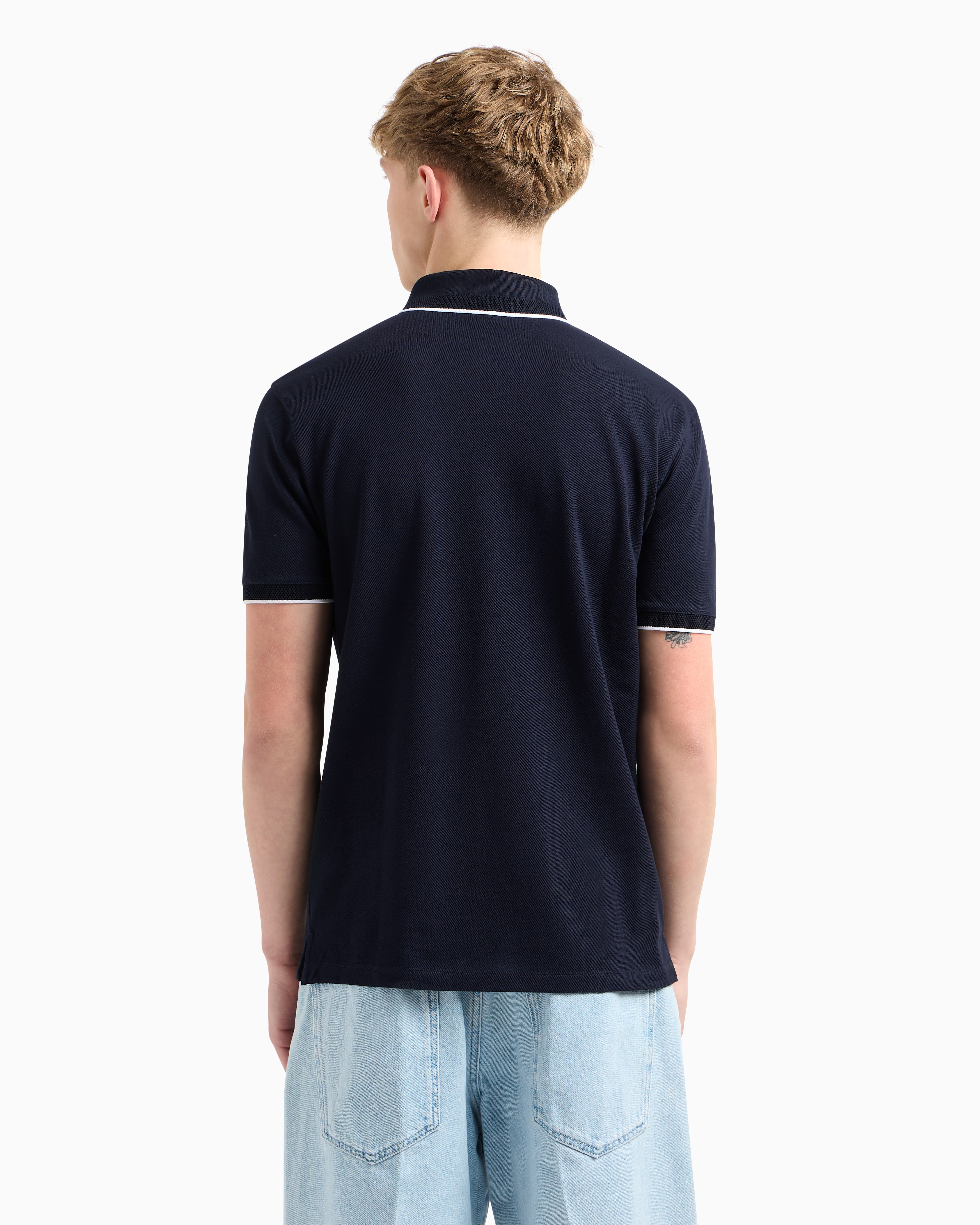 Polo in piquet stretch con ricamo micro eagle | Emporio Armani