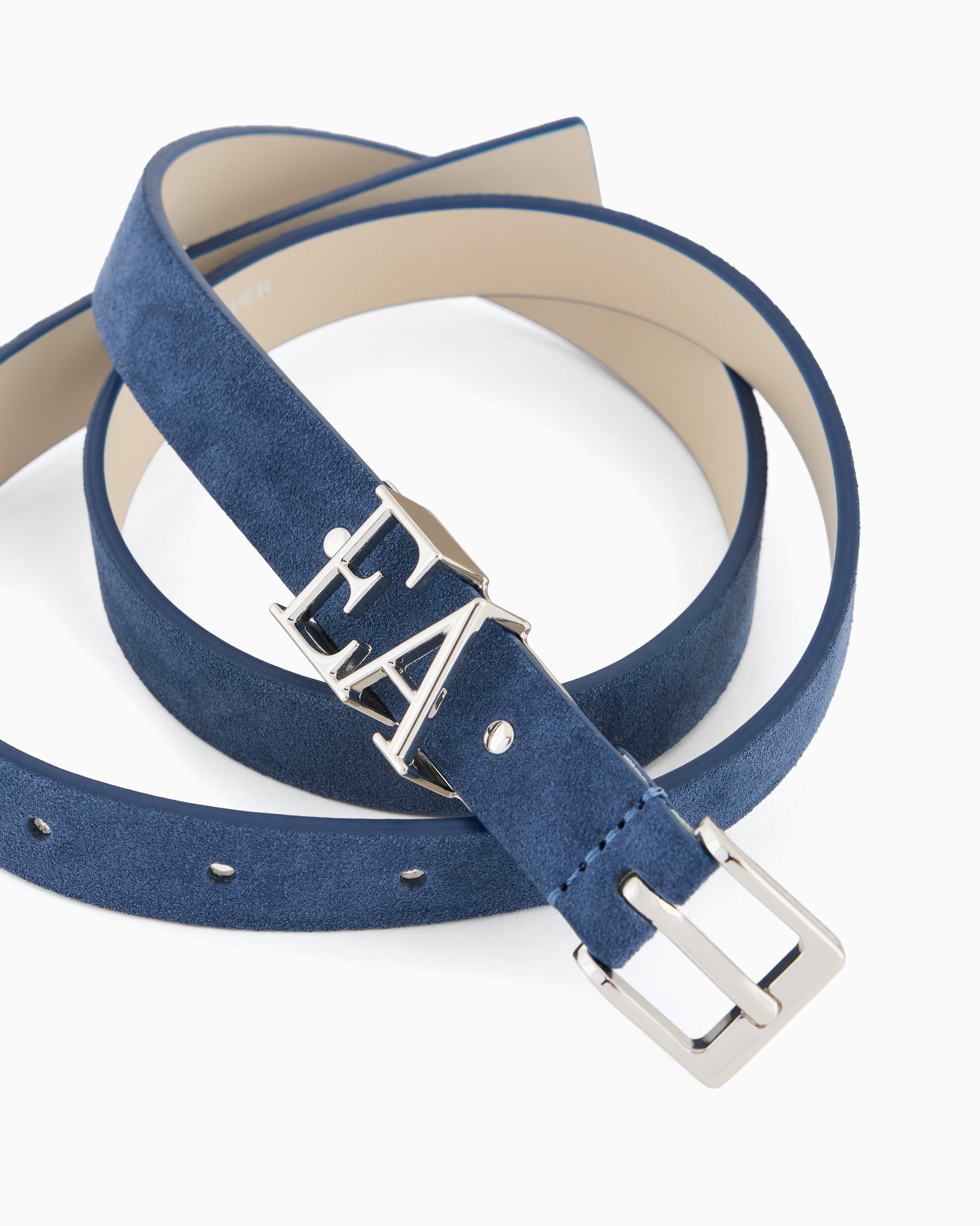 EMPORIO ARMANI SUEDE BELT WITH MOULDED EA BUCKLE