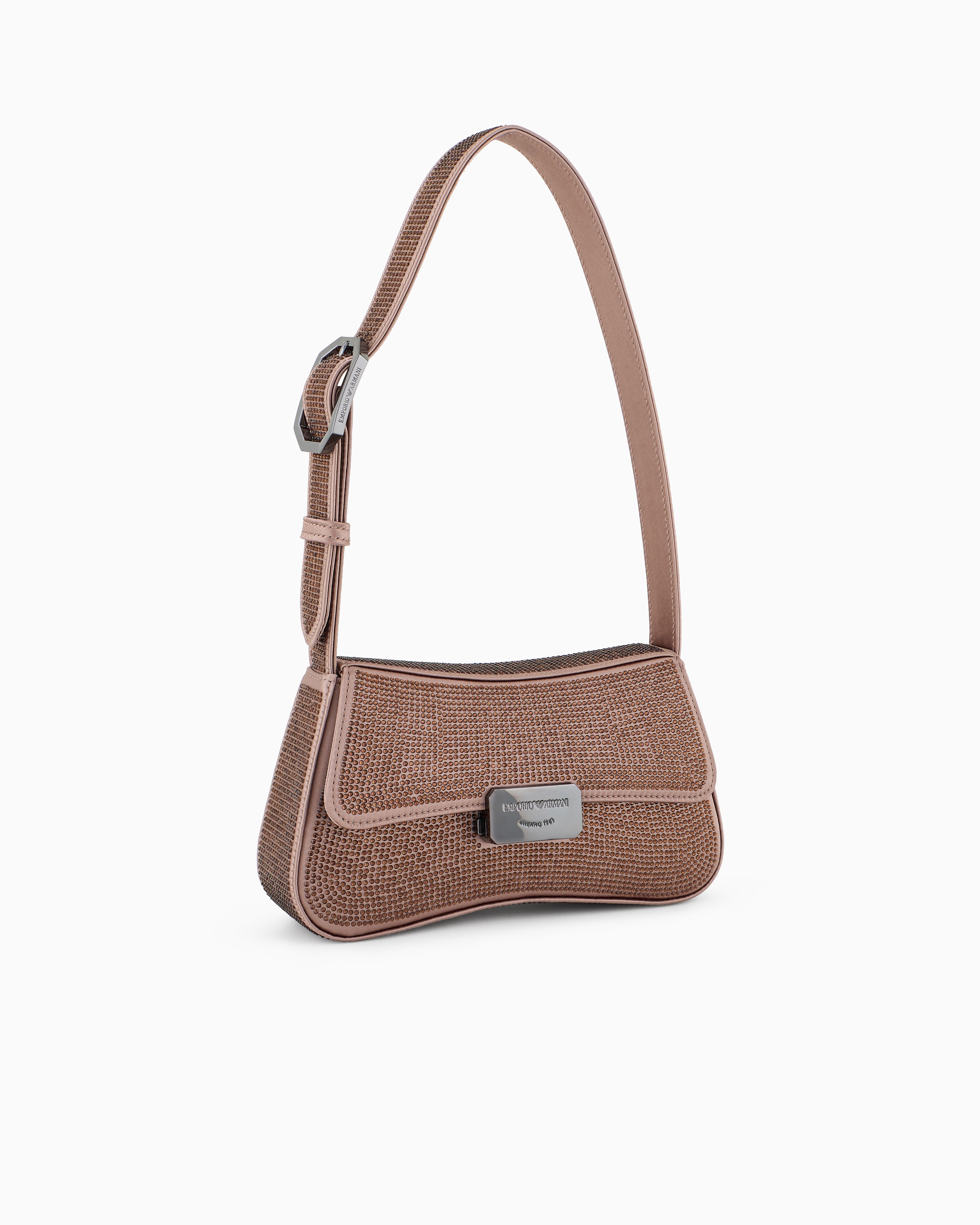 EMPORIO ARMANI SATIN SHOULDER BAG WITH RHINESTONES
