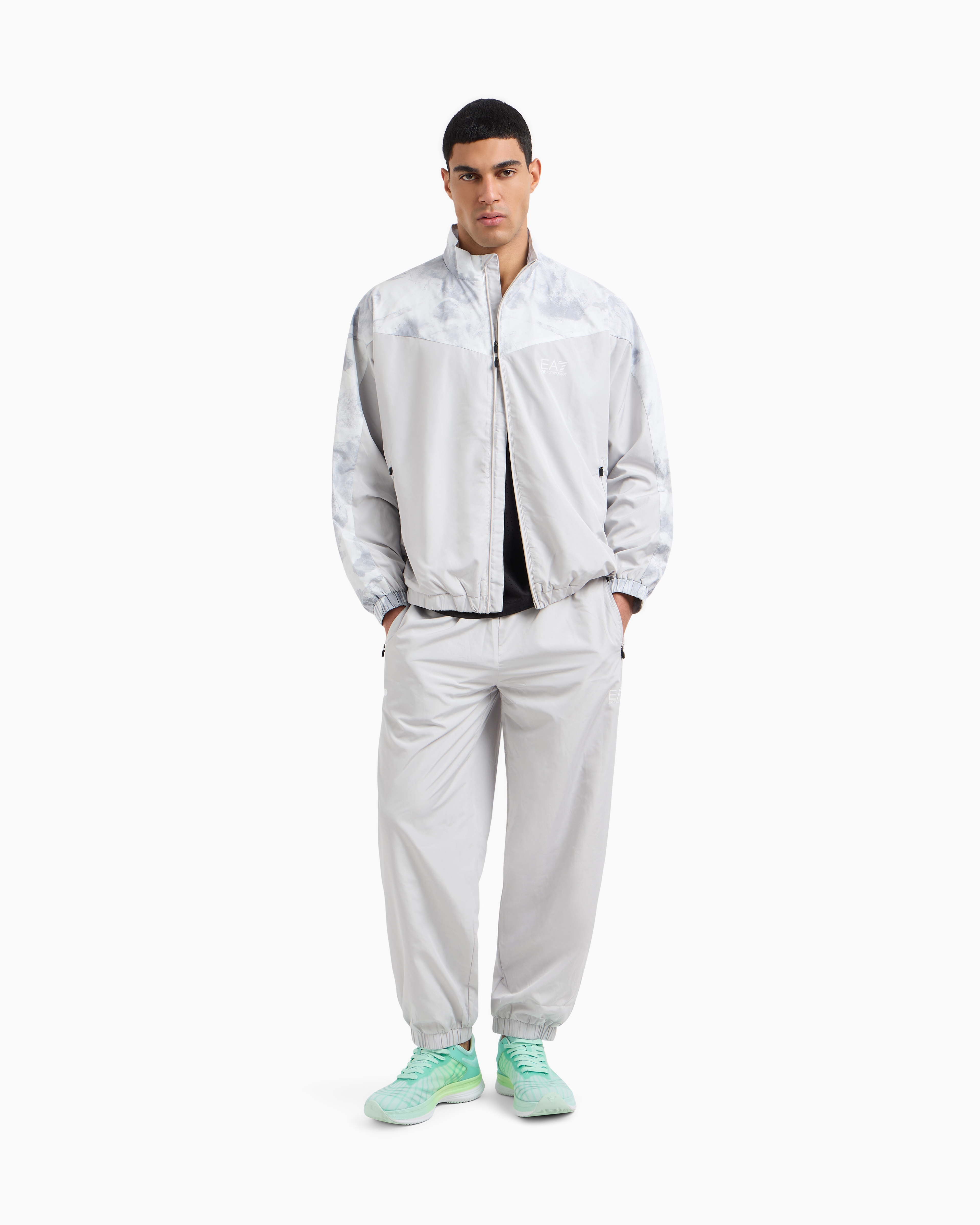 Ea7 Dynamic Athlete Printed Tracksuit In Ventus7 Technical Fabric In Grey