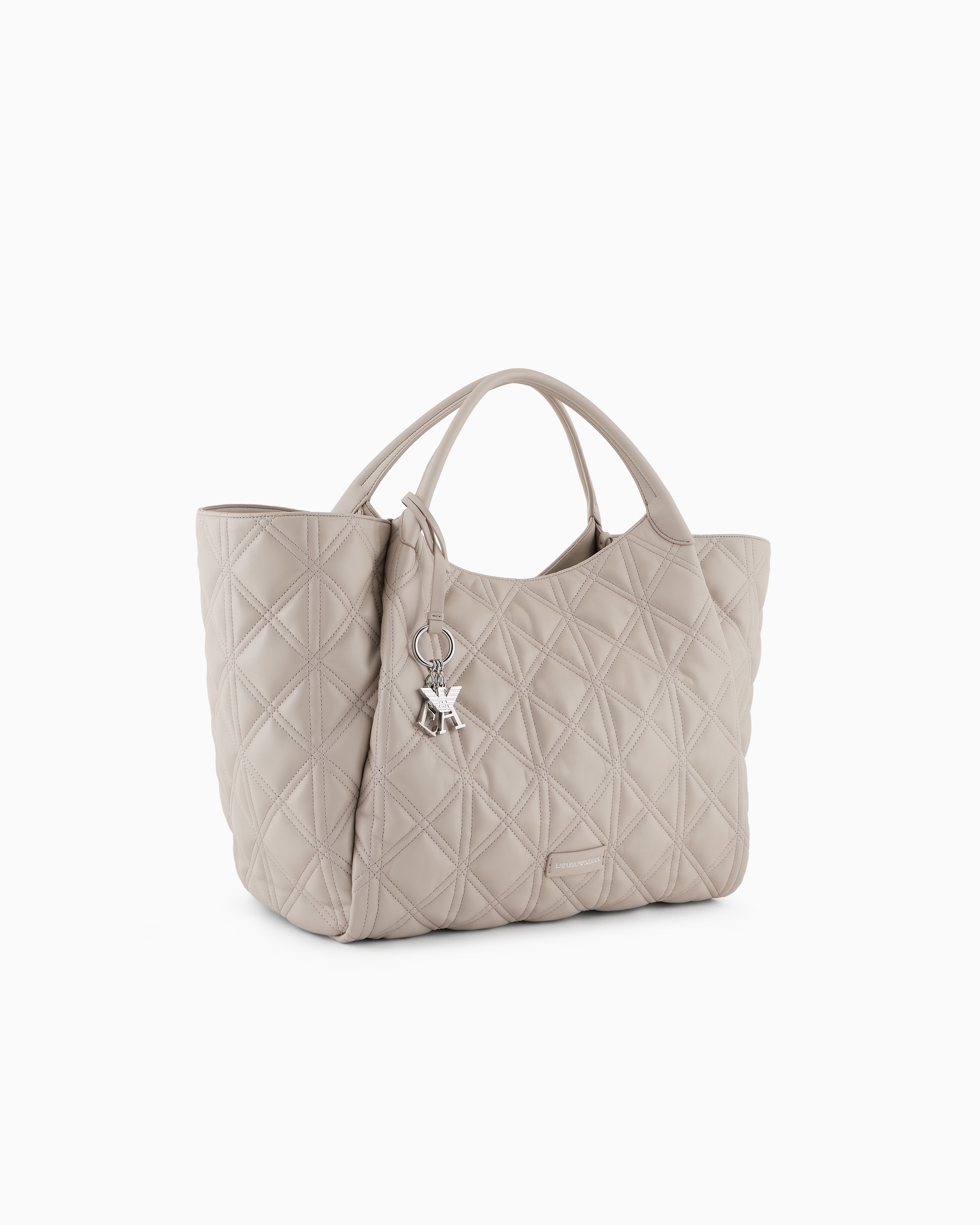 Emporio Armani Quilted Nappa Leather-effect Oversized Shopper Bag In Beige