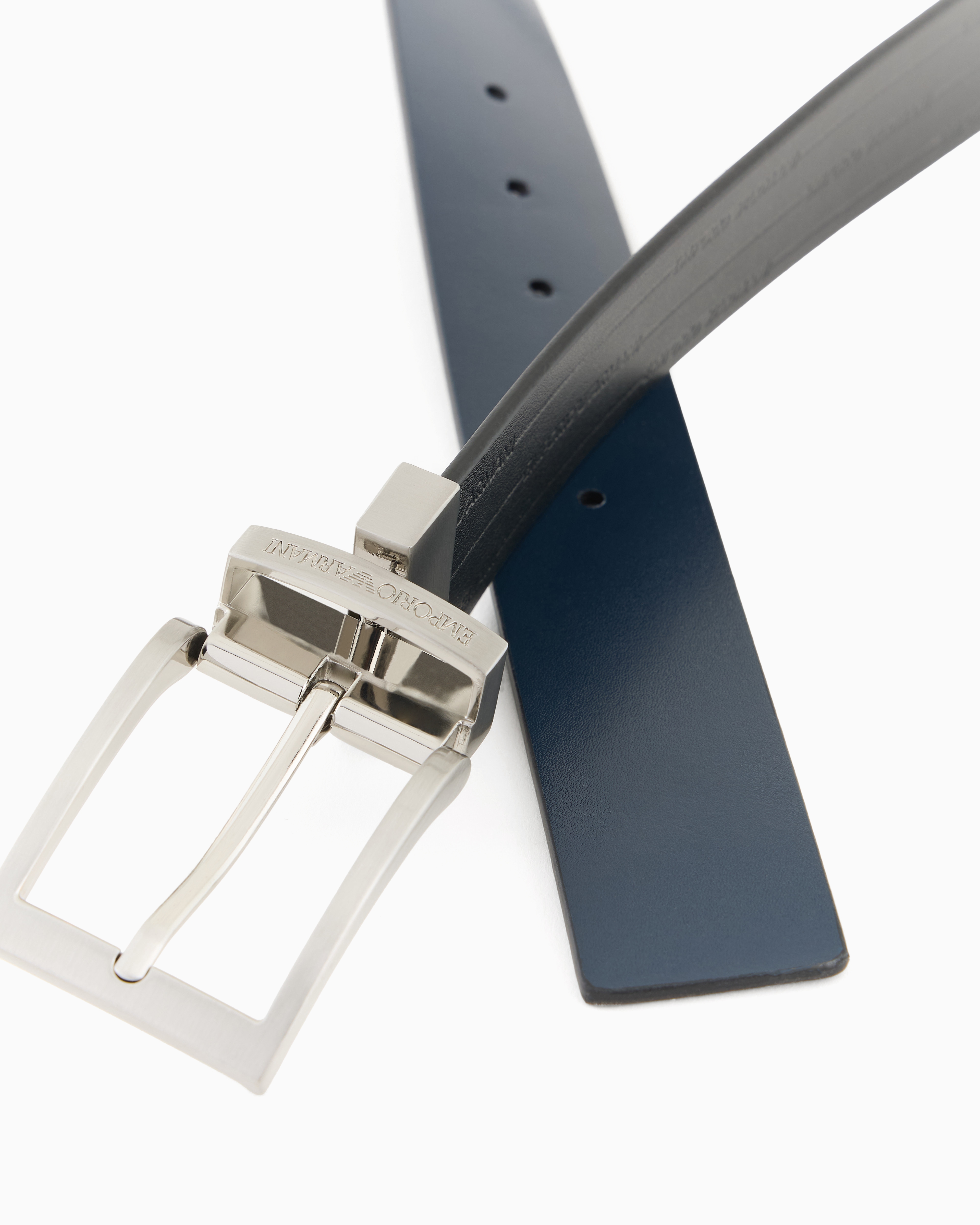Emporio Armani Reversible Leather Belt With Embossed Logo In Black
