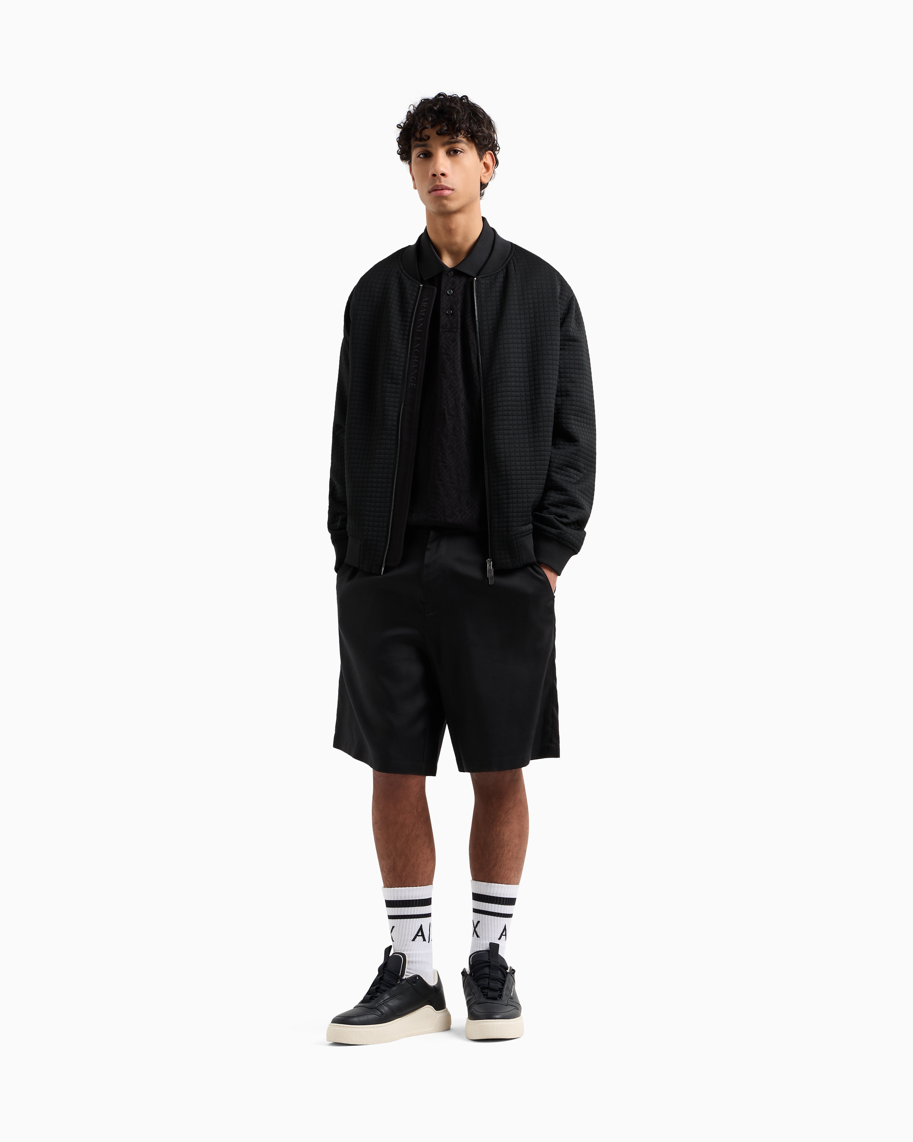 Armani Exchange Regular Fit Polo Shirt With Tone-on-tone Allover Logo In Black