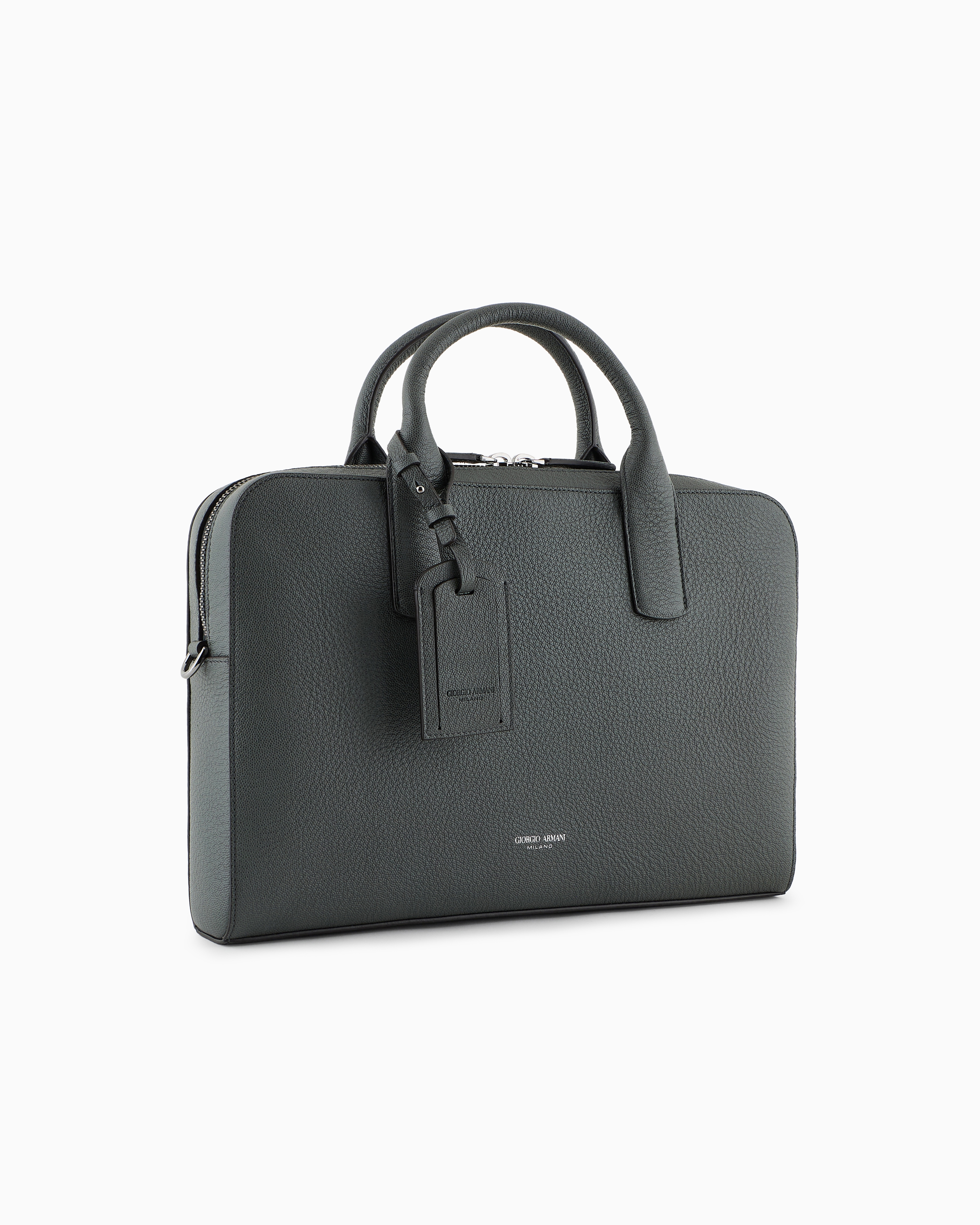 Giorgio Armani Pebbled Leather Briefcase In Green