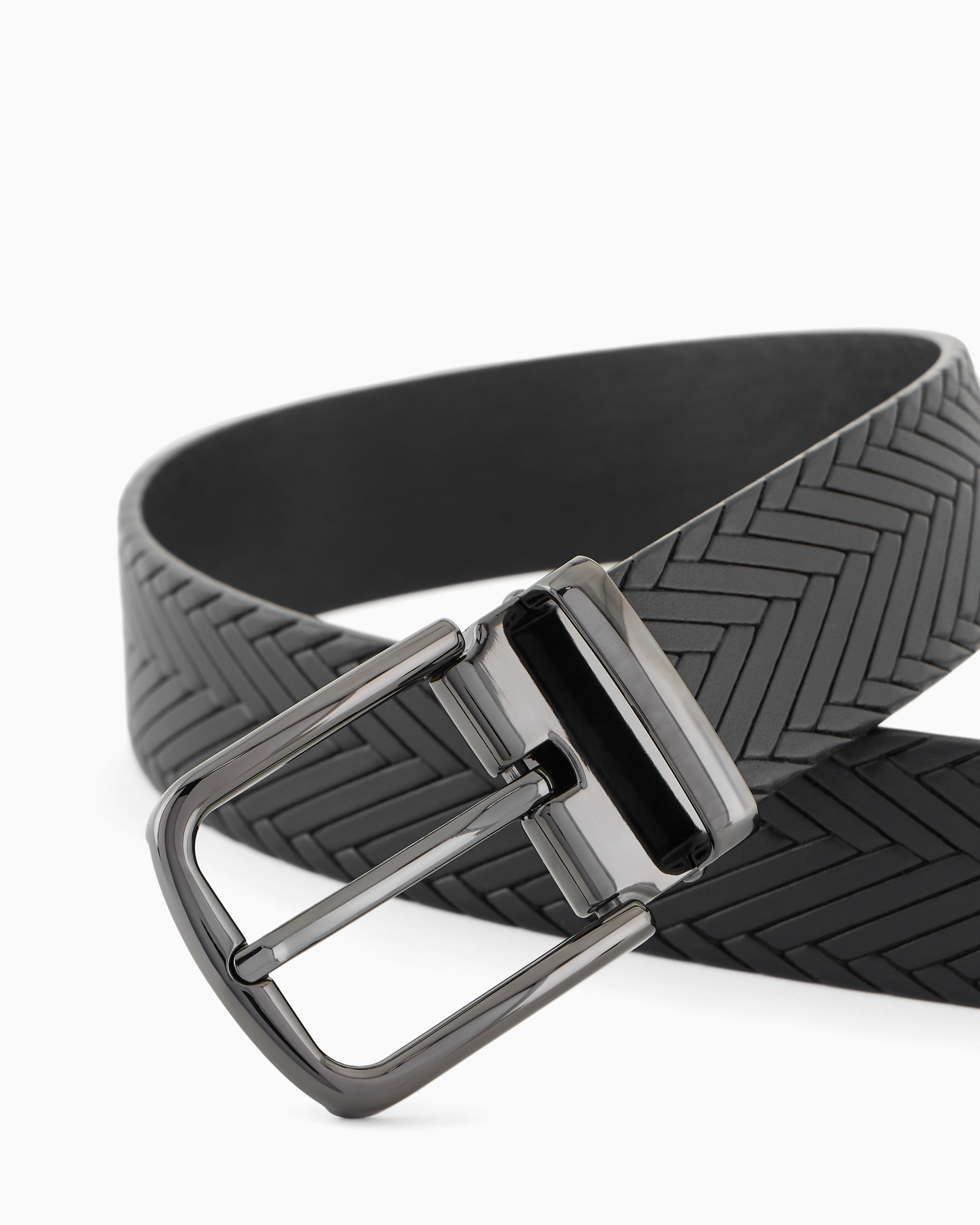 EMPORIO ARMANI LEATHER BELT WITH BRAIDED PRINT