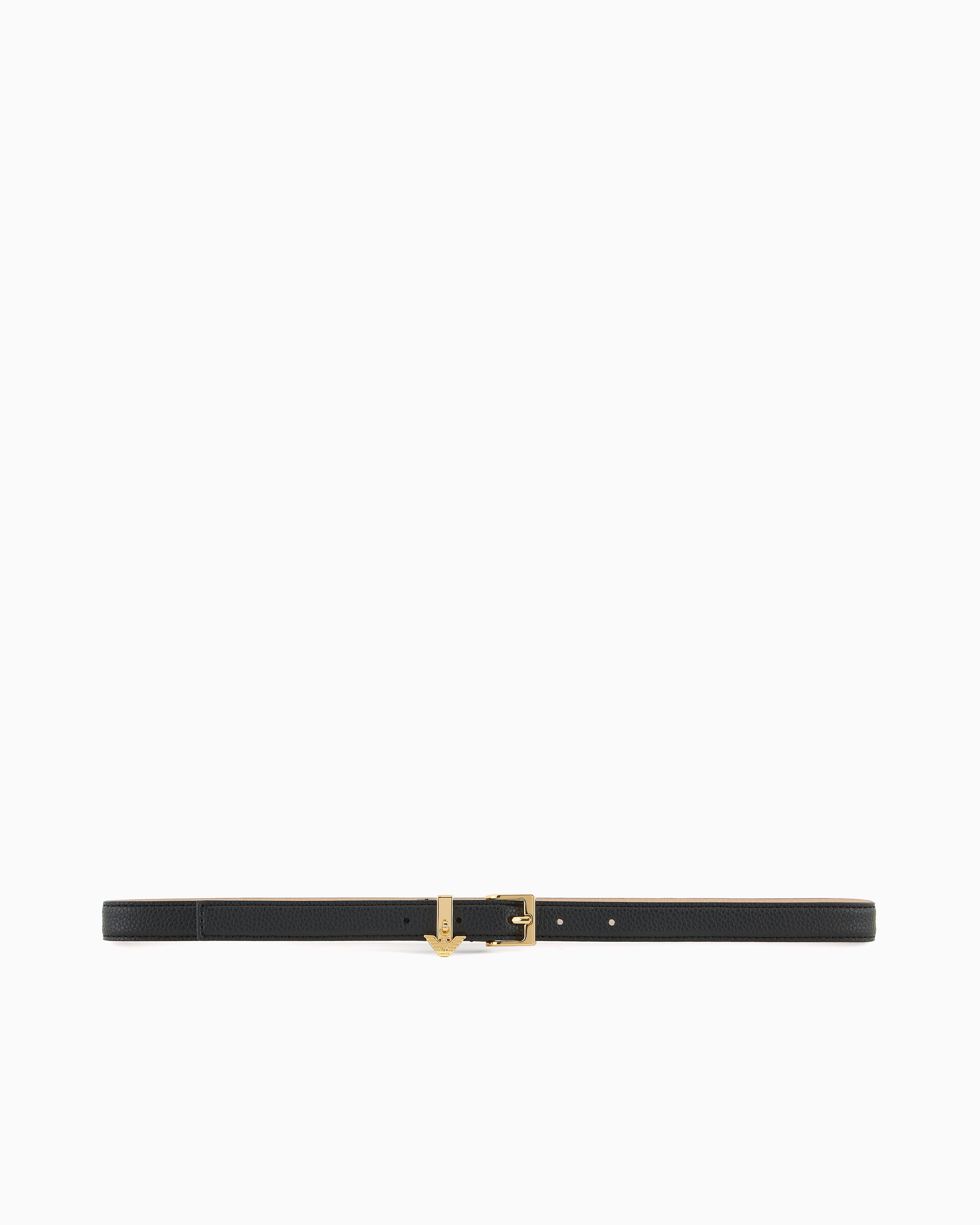 Emporio Armani Deer-print Belt With Eagle Logo Charm In Black