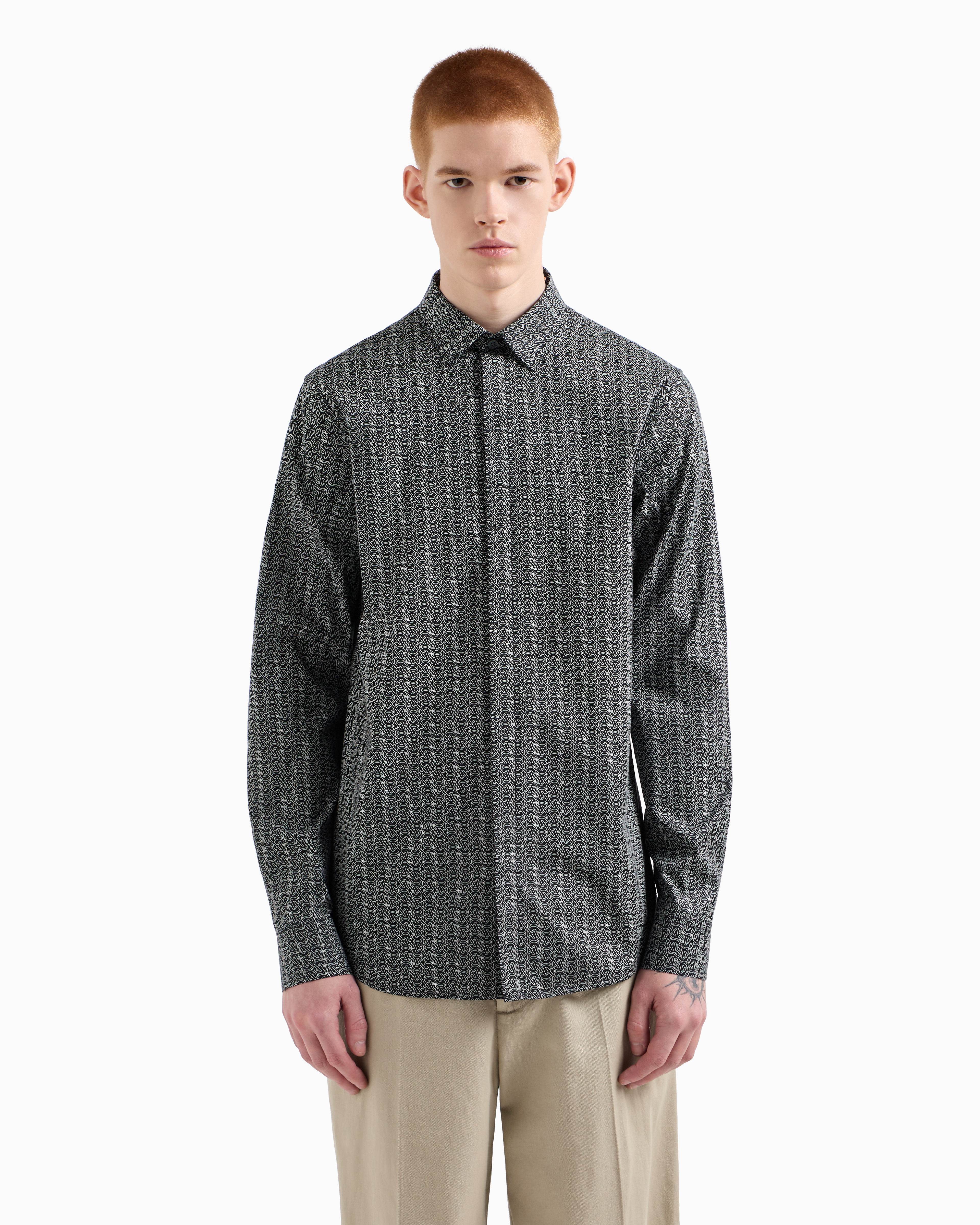 Armani Exchange - Slim fit micro-pattern shirt, Man, Black, Size: